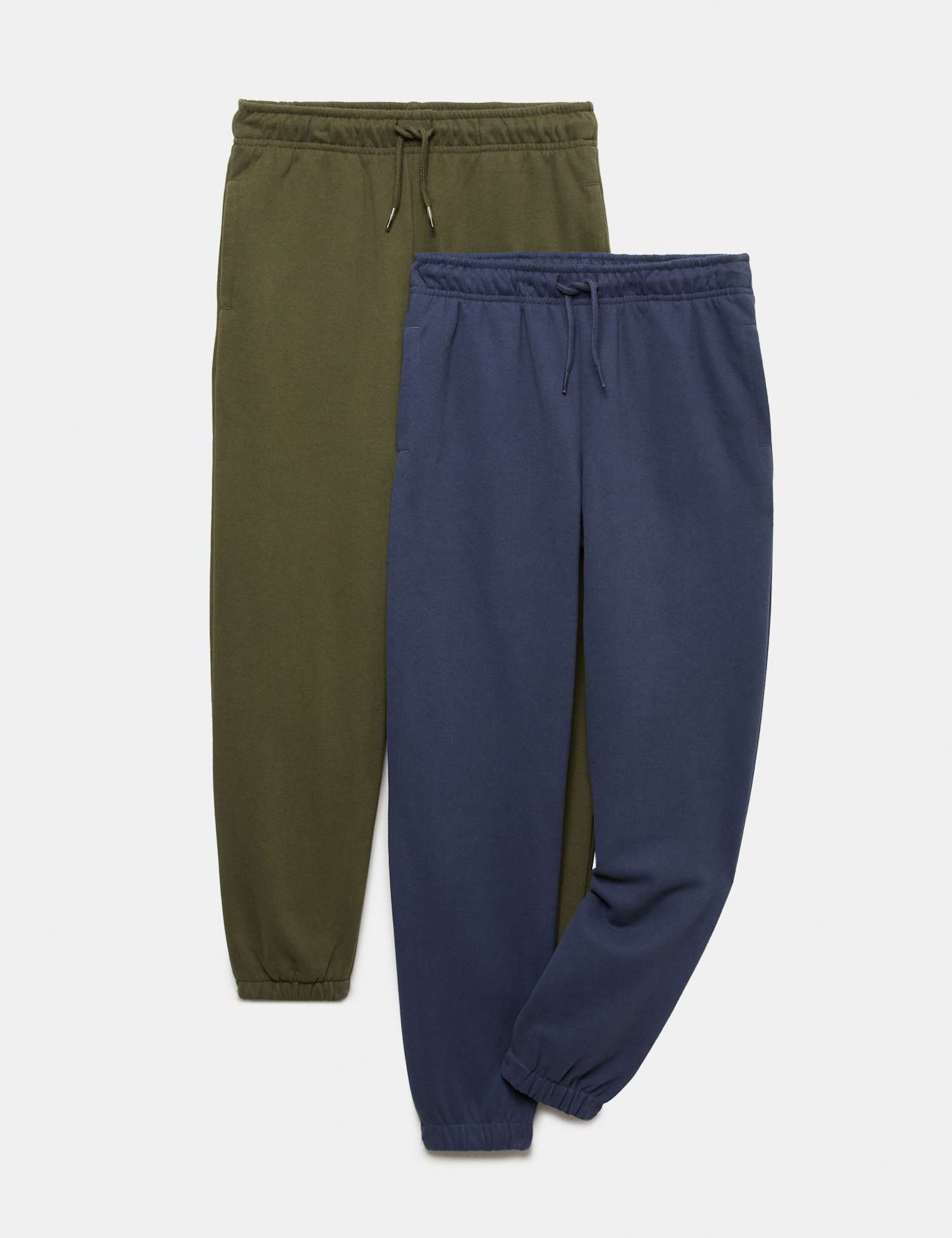 M&S 2 Pack Cotton Rich Plain Joggers (6-16 Yrs) Khaki Mix