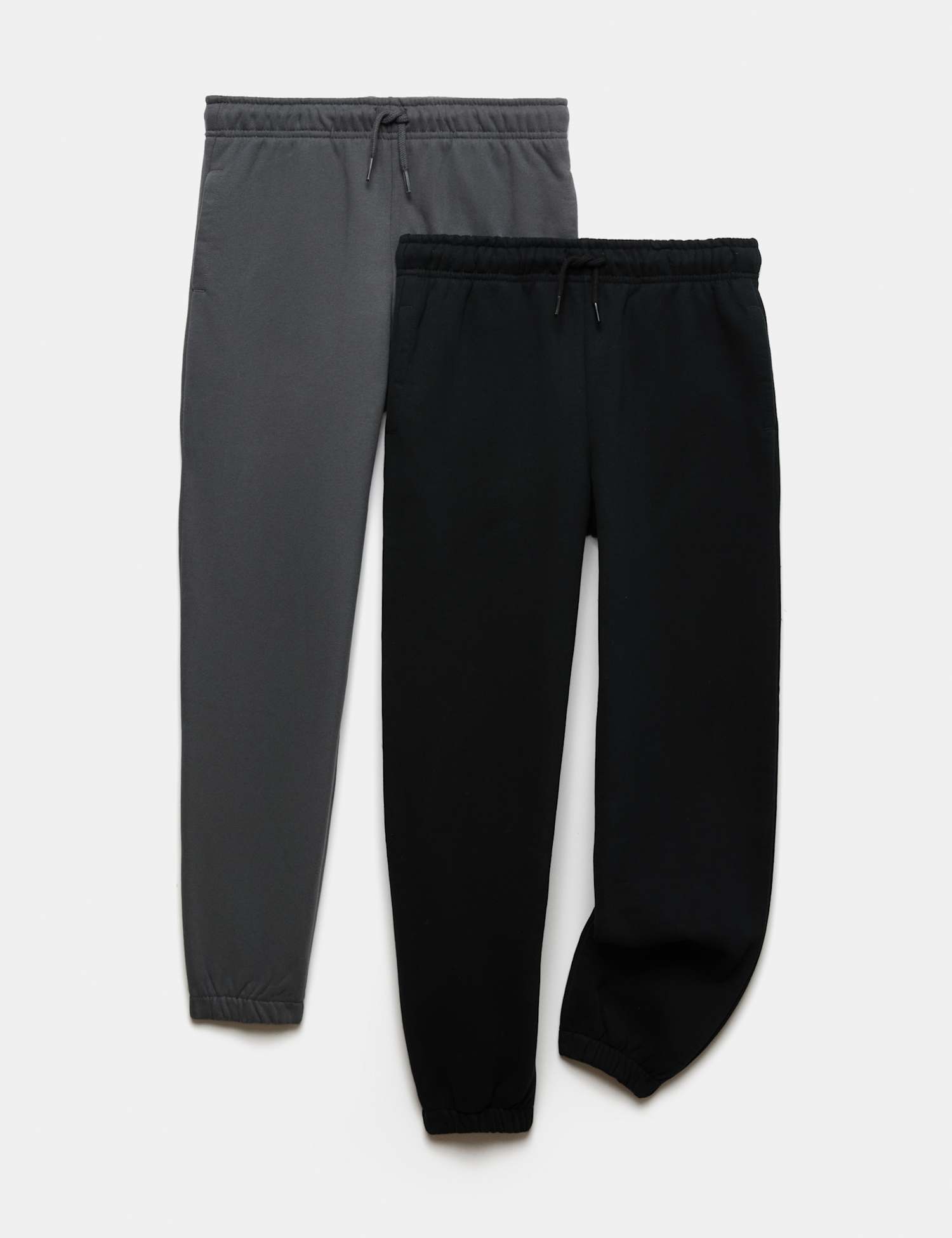 M&S 2 Pack Cotton Rich Plain Joggers (6-16 Yrs) Black Mix