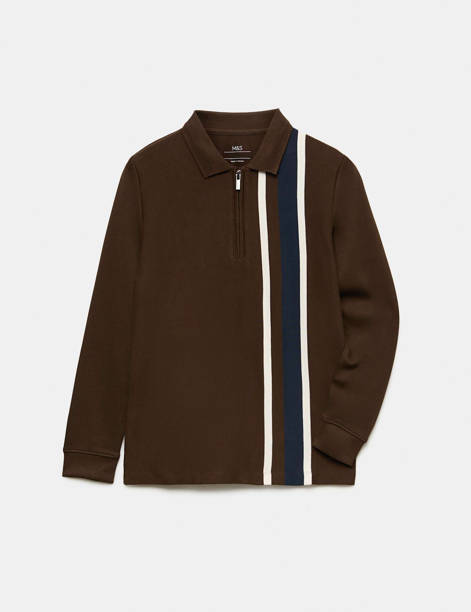 M&S Pure Cotton Striped Polo Shirt (6-16 Yrs) Brown Mix