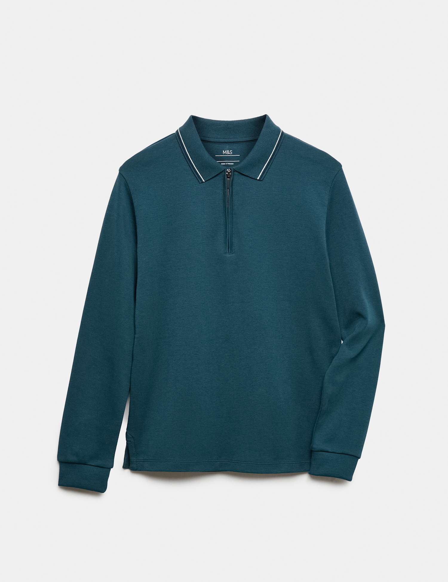 M&S Pure Cotton Half Zip Polo Top (6-16 Yrs) Teal