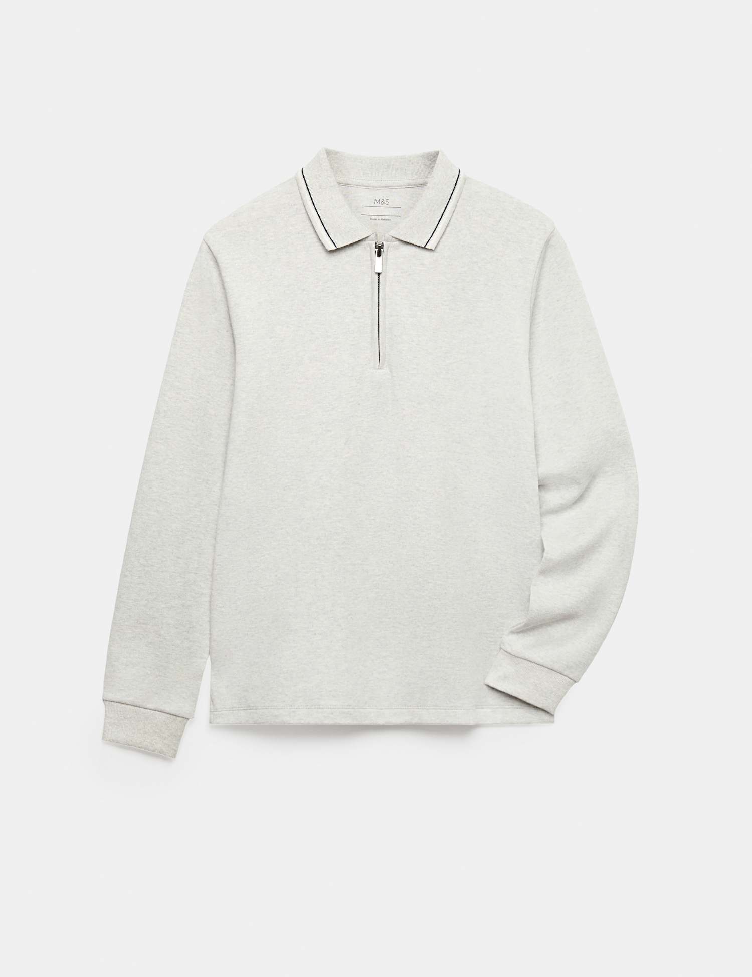 M&S Pure Cotton Half Zip Polo Top (6-16 Yrs) Grey Marl