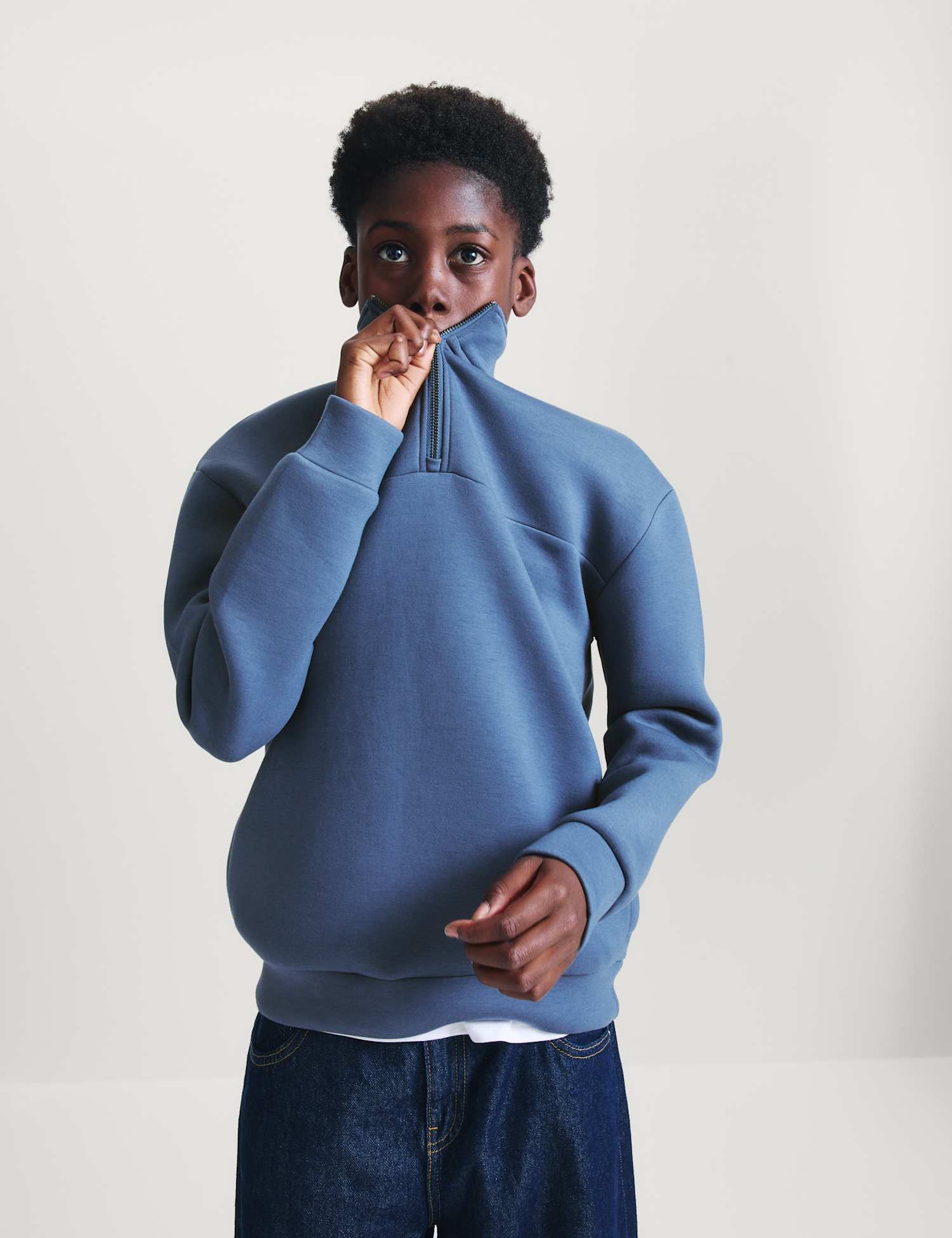 M&S Scuba Quarter Zip Sweatshirt (6-16 Yrs) Steel Blue