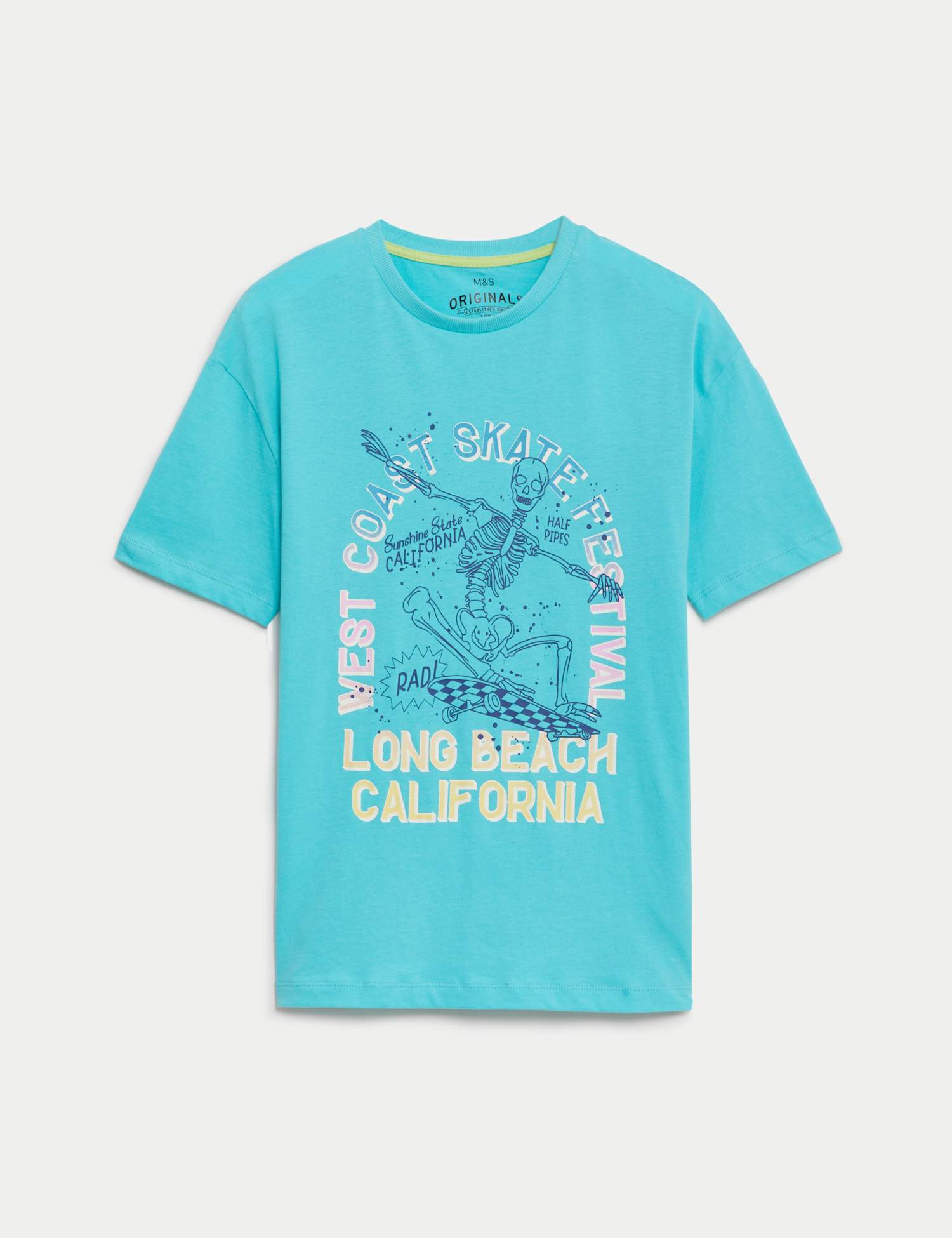 M&S Pure Cotton Skate Festival T-Shirt (6-16 Yrs) Blue Mix