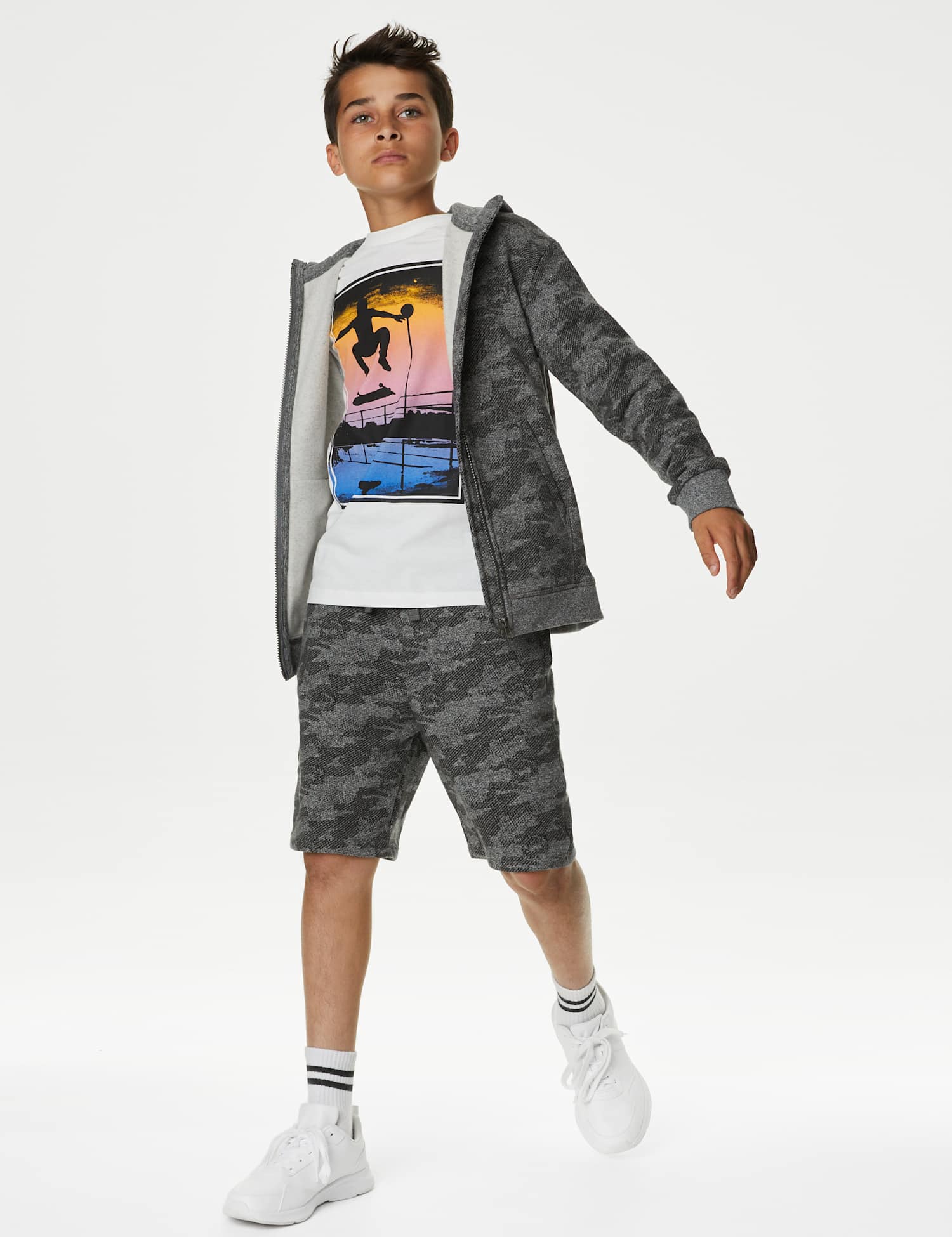 M&S Cotton Rich Camouflage Shorts (6-16 Yrs) Charcoal Mix