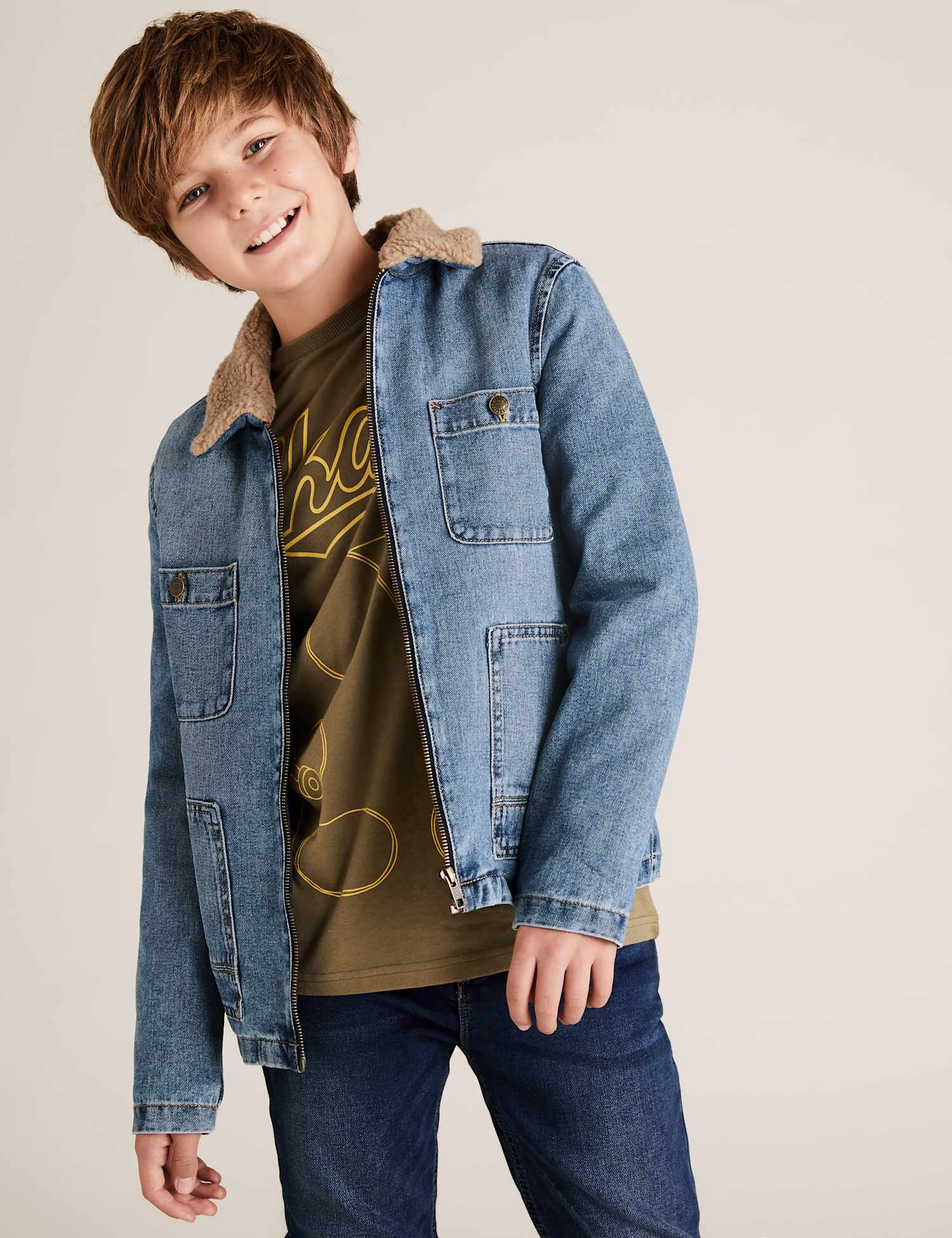 M&S Denim Borg Lined Jacket (6-16 Yrs) Denim