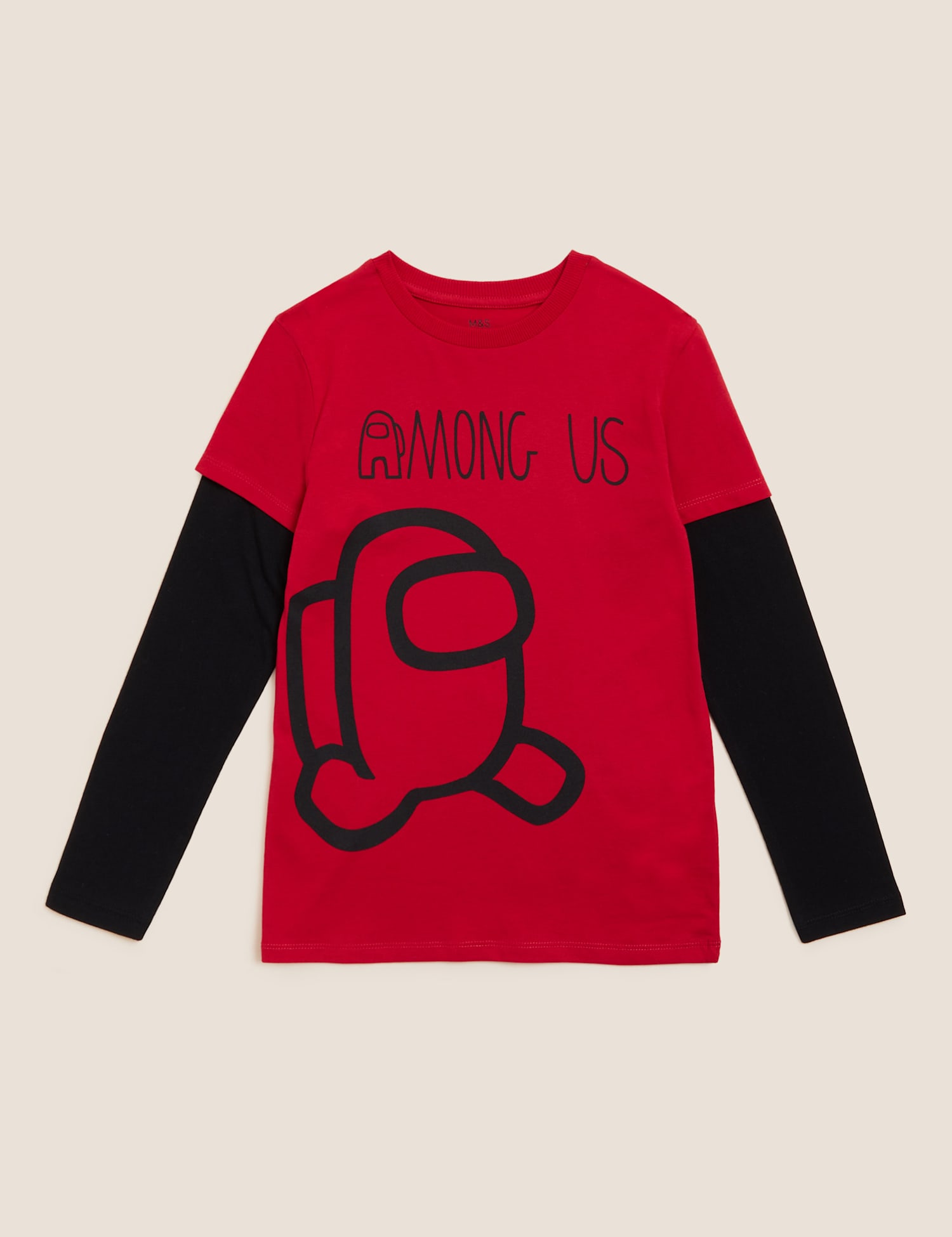 M&S Pure Cotton Among Us� Mock Sleeve Top (6-16 Yrs) Red Mix