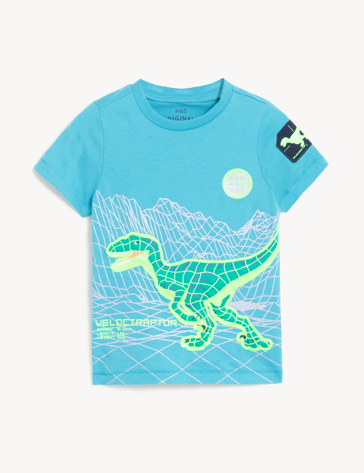 M&S Pure Cotton Dinosaur T-Shirt (2 -7 Yrs) Blue