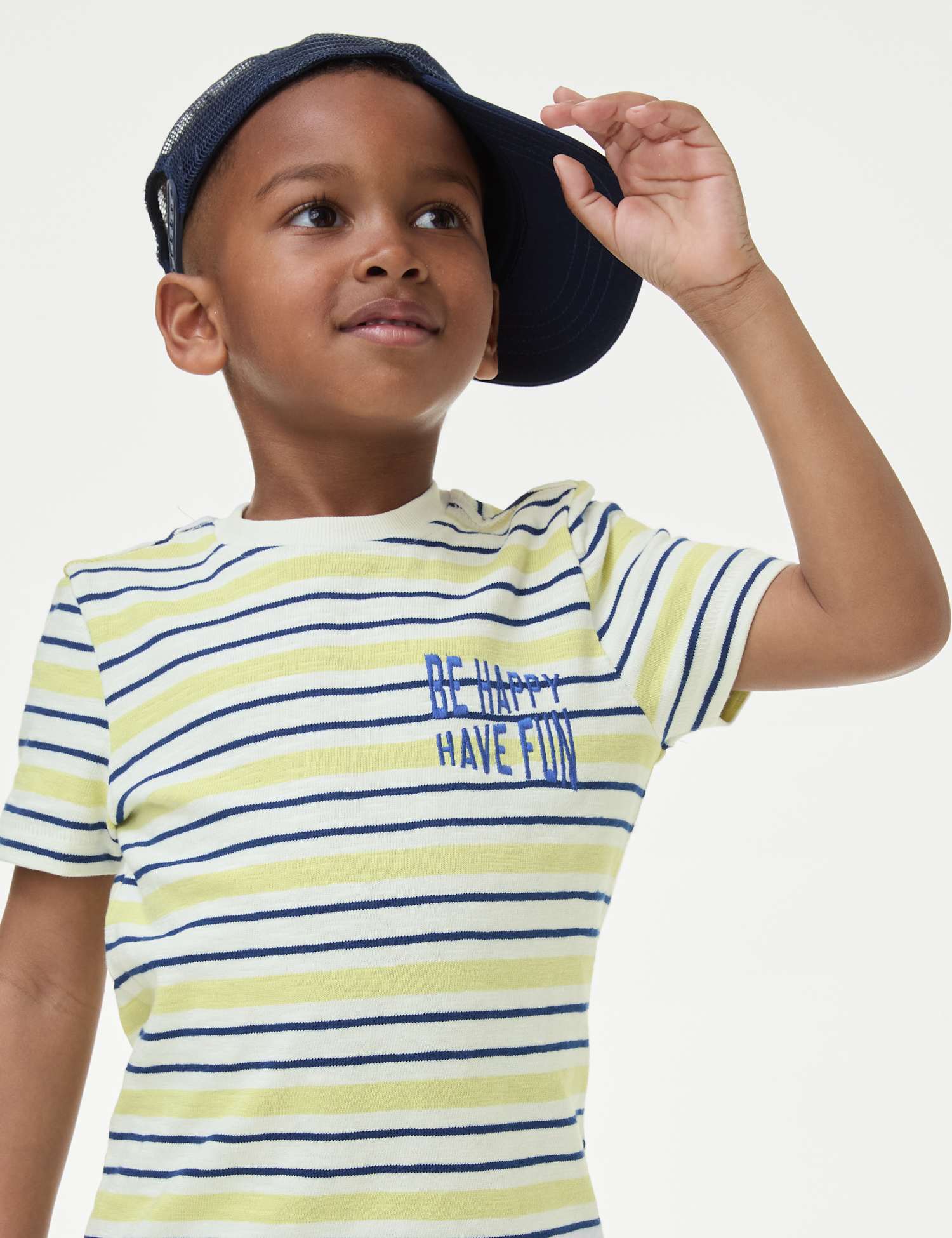 M&S Pure Cotton Striped T-Shirt (2-8 Yrs) Yellow Mix