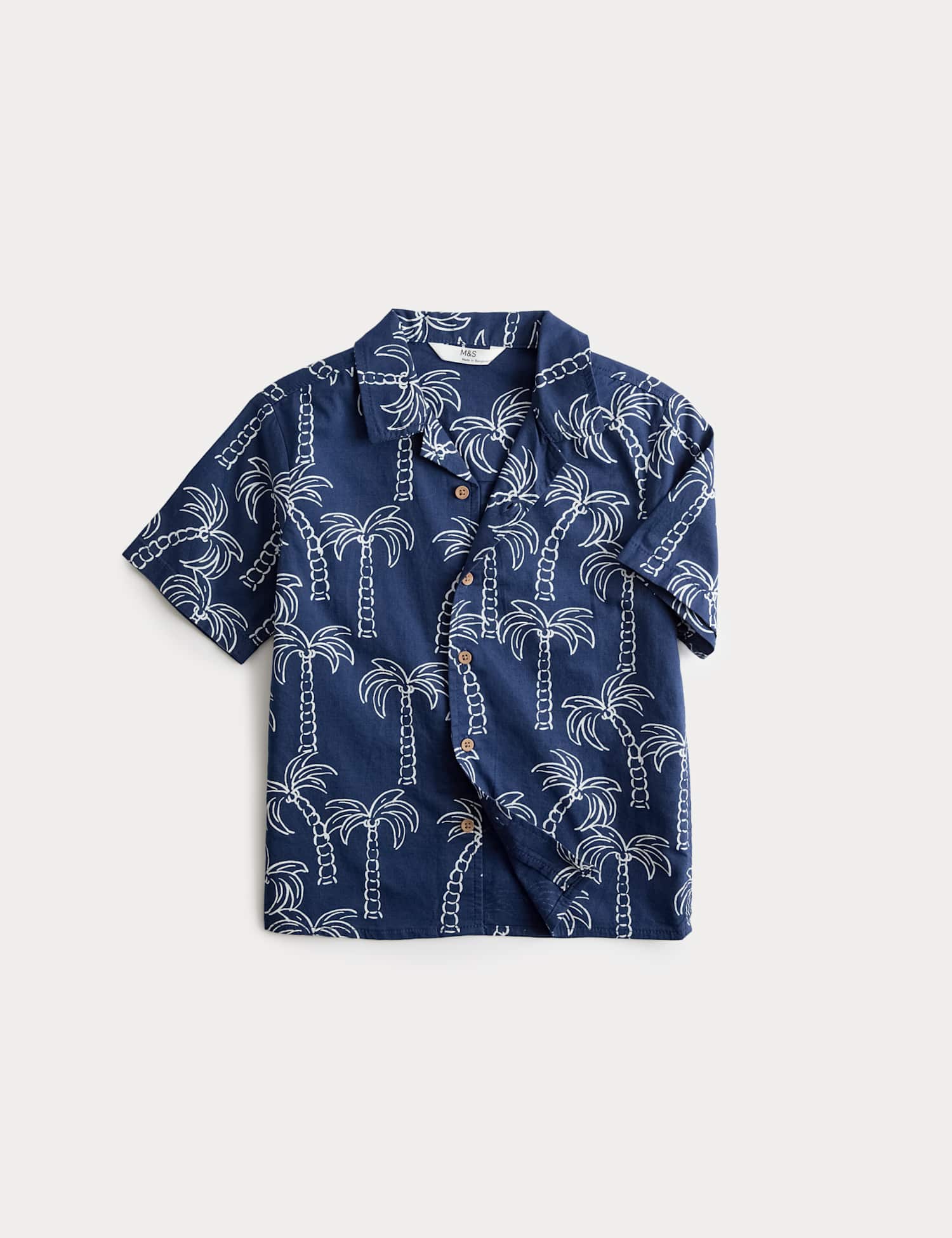 M&S Pure Cotton Palm Print Shirt (2-16 Yrs) Navy Mix