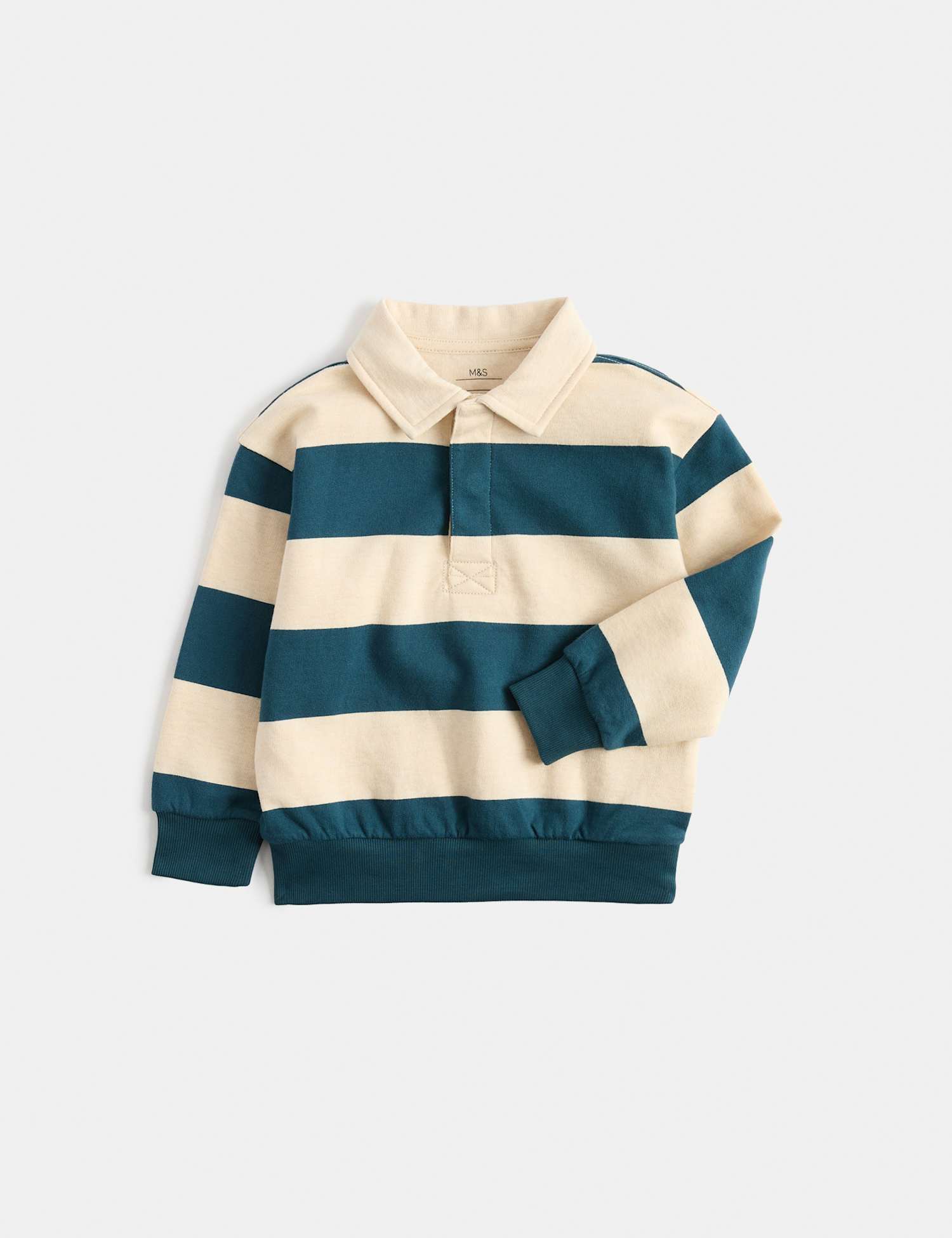 M&S Pure Cotton Striped Rugby Sweatshirt ( 2-8 Yrs) Green Mix