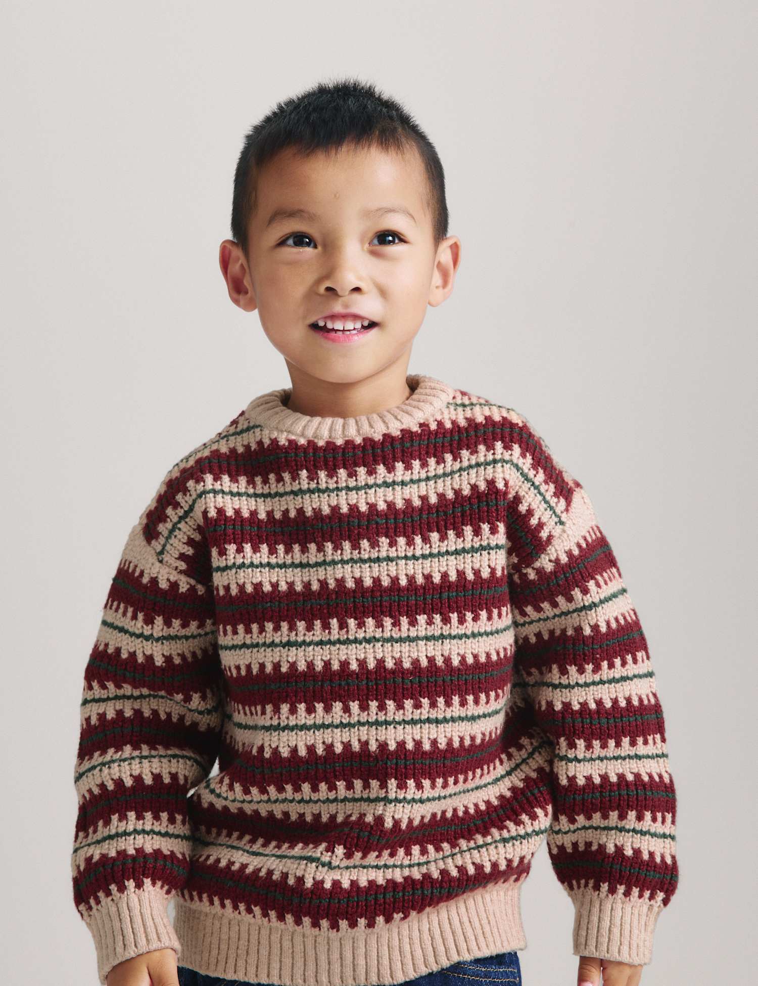 M&S Cotton Blend Striped Jumper Burgundy Mix