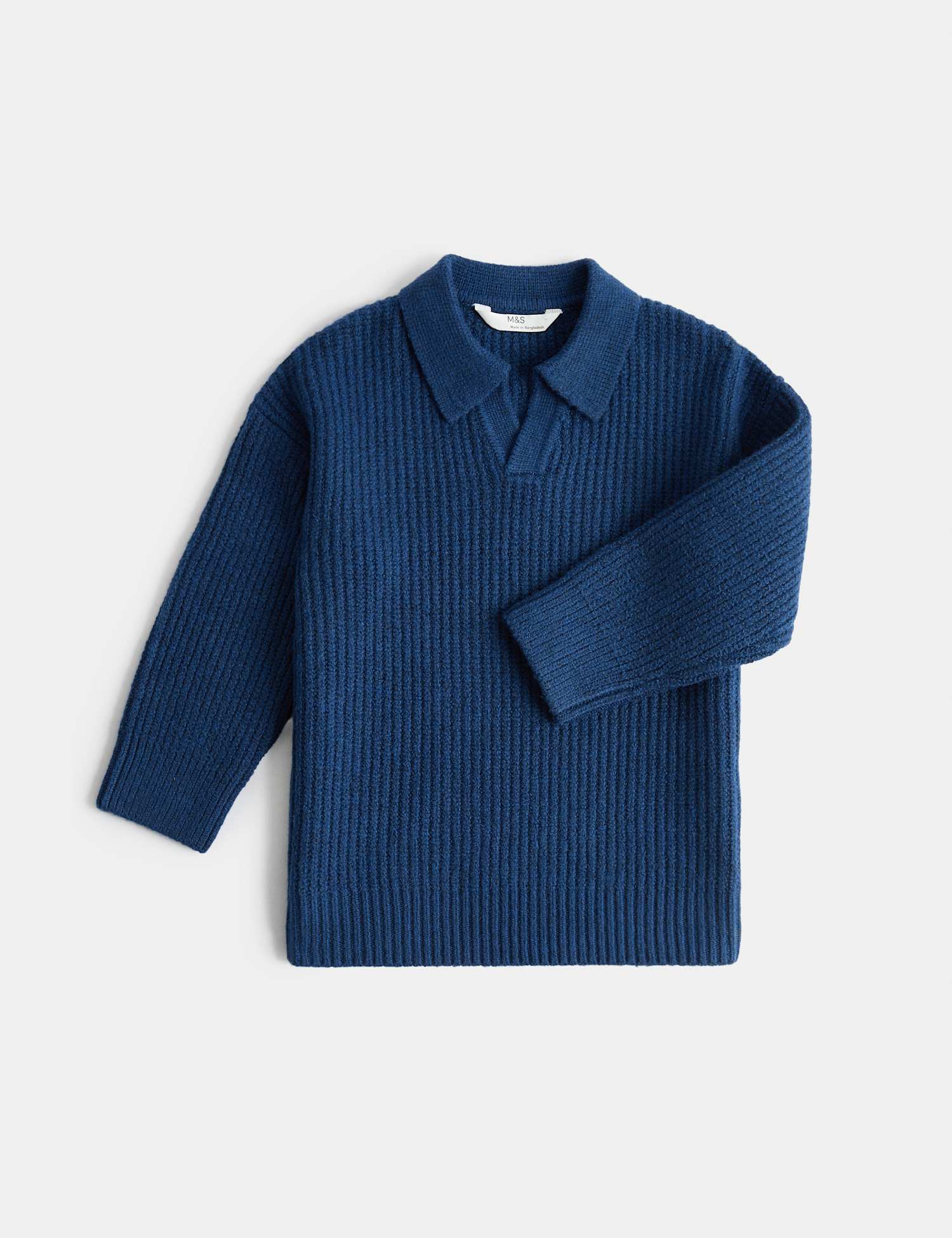 M&S Cotton Rich Trophy Neck Knitted Jumper (2-8 Yrs) Blue