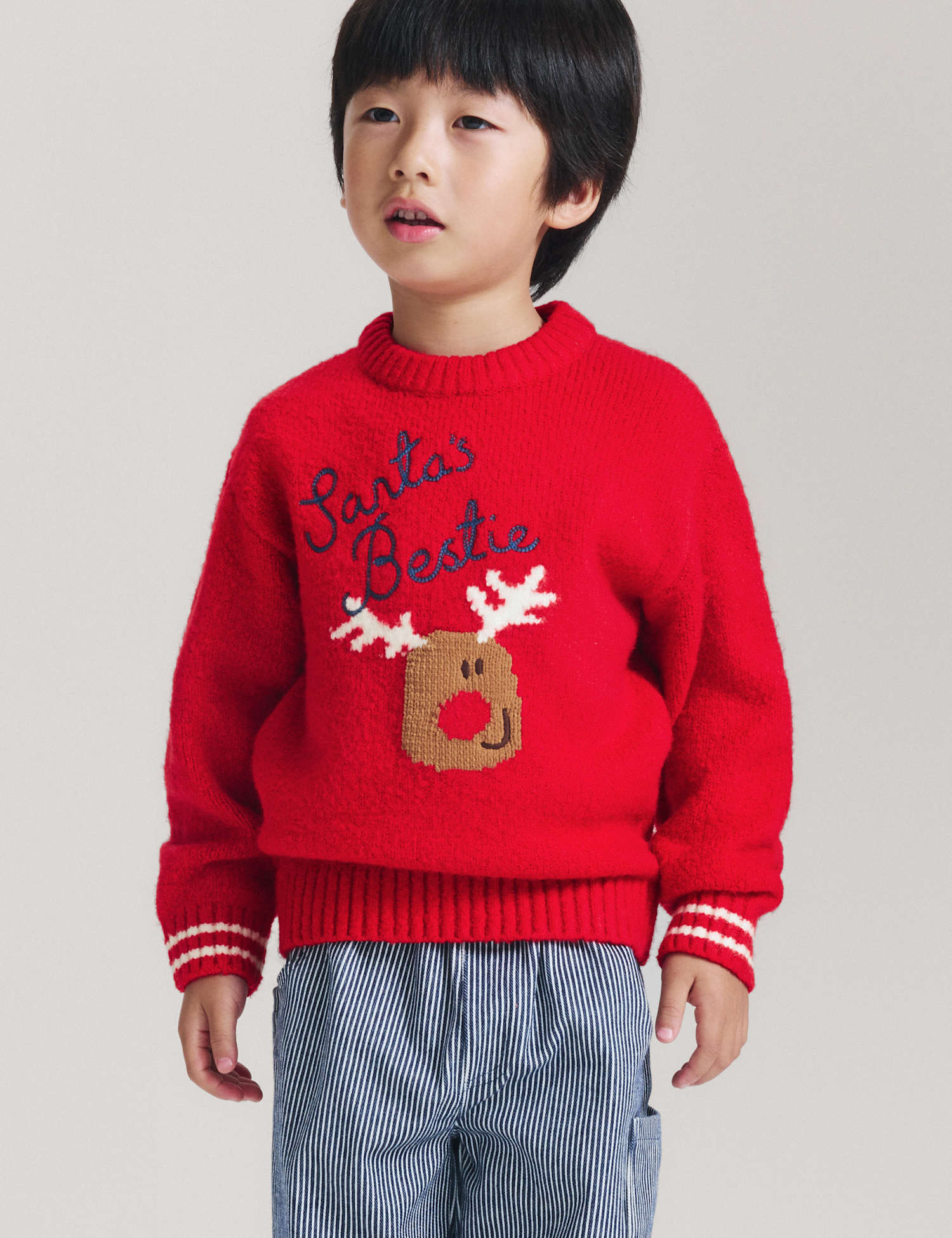 M&S Christmas Reindeer Knitted Jumper (2-8 Yrs) Red