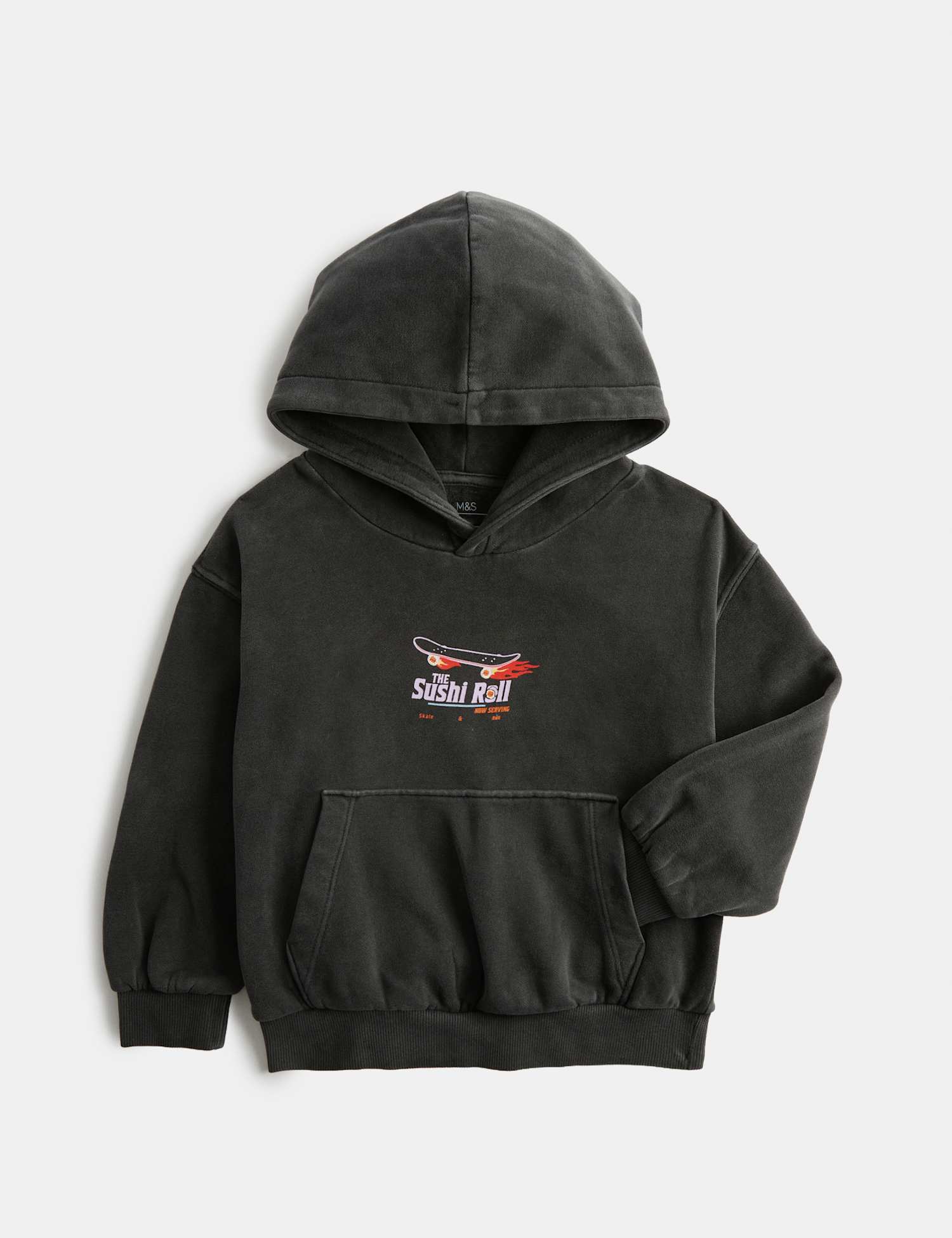M&S Cotton Rich Sushi Graphic Hoodie (2-8 Yrs) Carbon