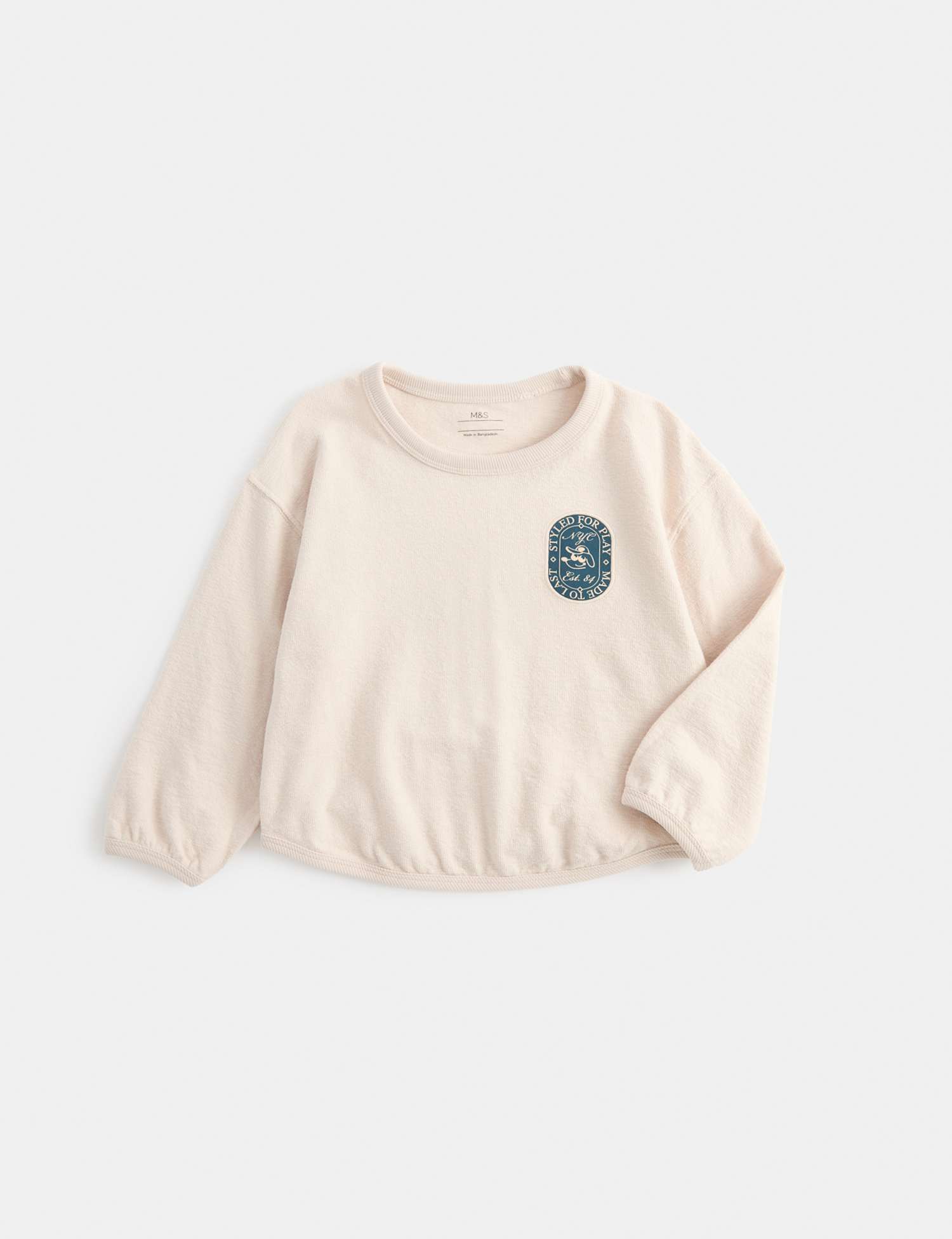 M&S Pure Cotton Textured Graphic Top (2-8 Yrs) Cream Mix