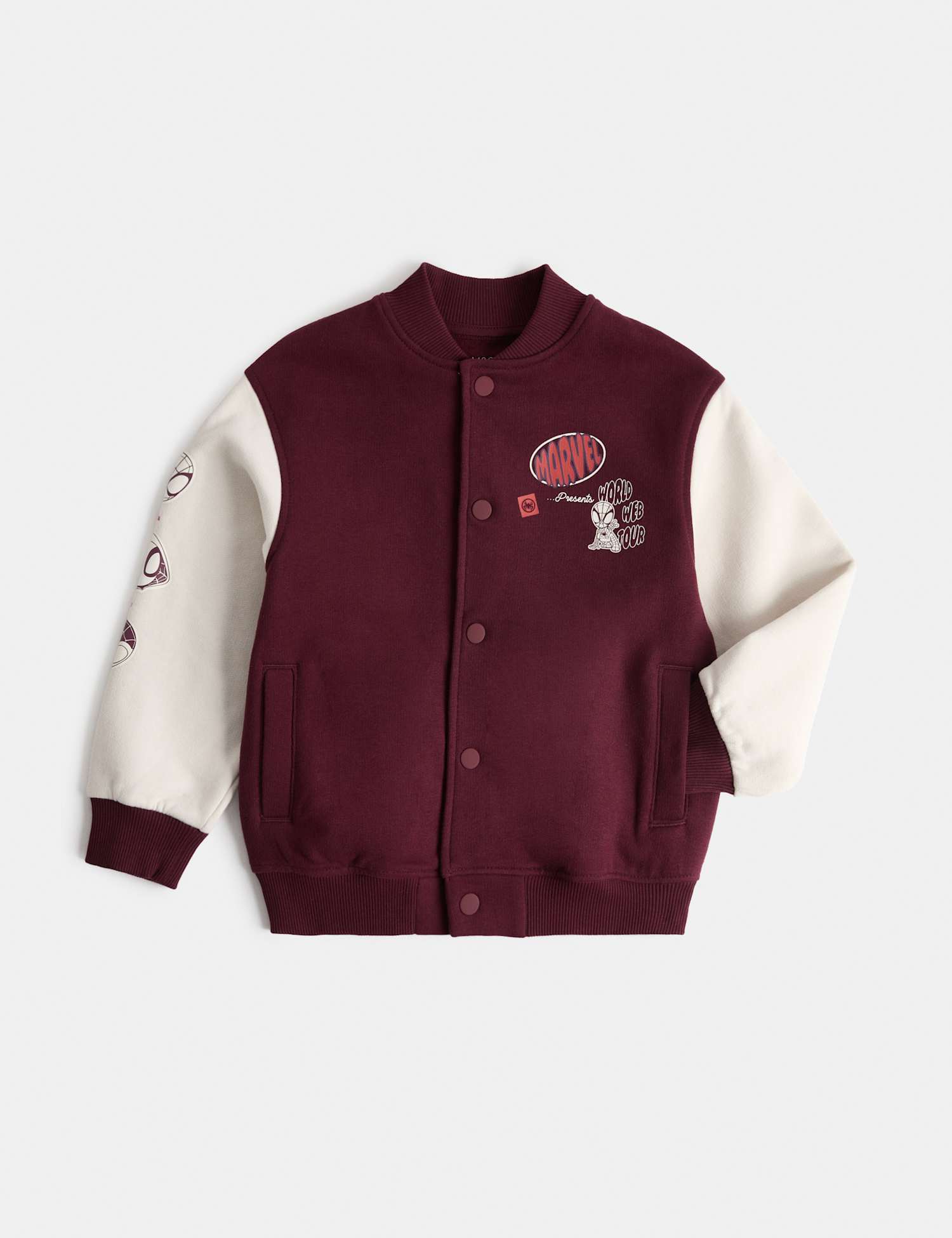 M&S Cotton Rich Marvel� Bomber Jacket (2-8 Yrs) Burgundy Mix