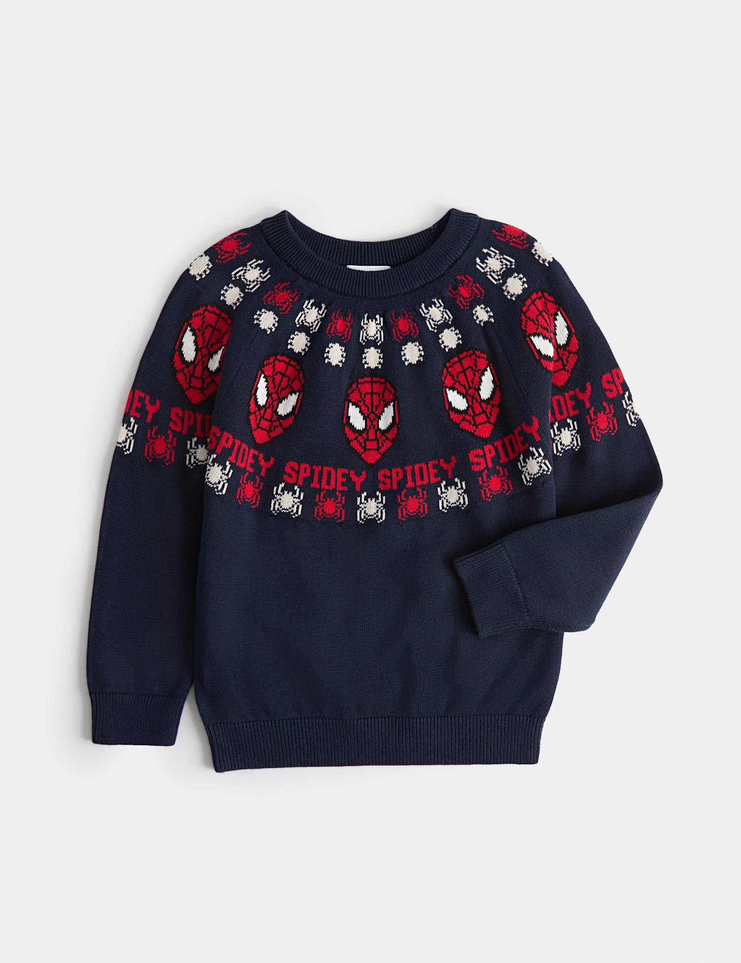 M&S Pure Cotton Festive Spider-Man� Jumper Navy Mix