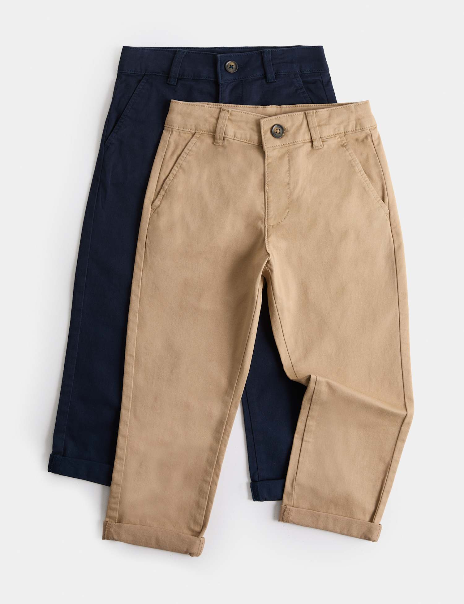 M&S 2 Pack Cotton Rich Chinos (2-8 Yrs) Stone/Navy