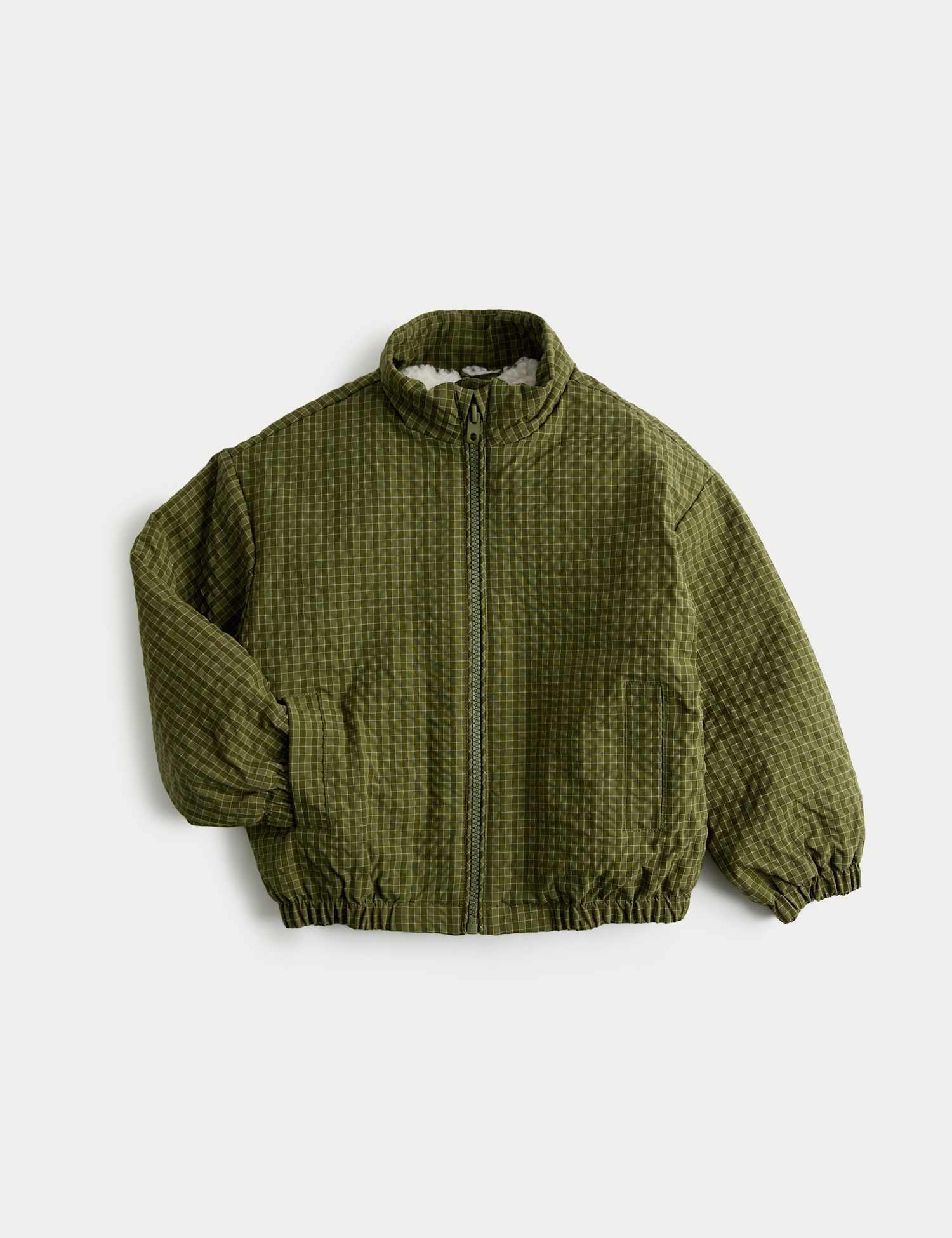 M&S Checked Borg Lined Bomber Jacket (2-8 Yrs) Green
