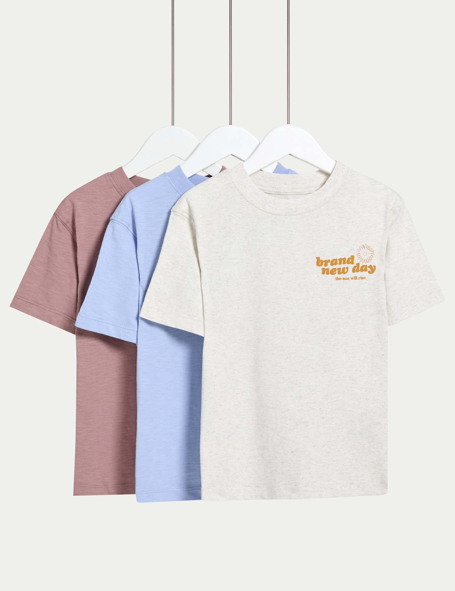 M&S 3 Pack Pure Cotton T-Shirts (2-8 Yrs) Grey Mix