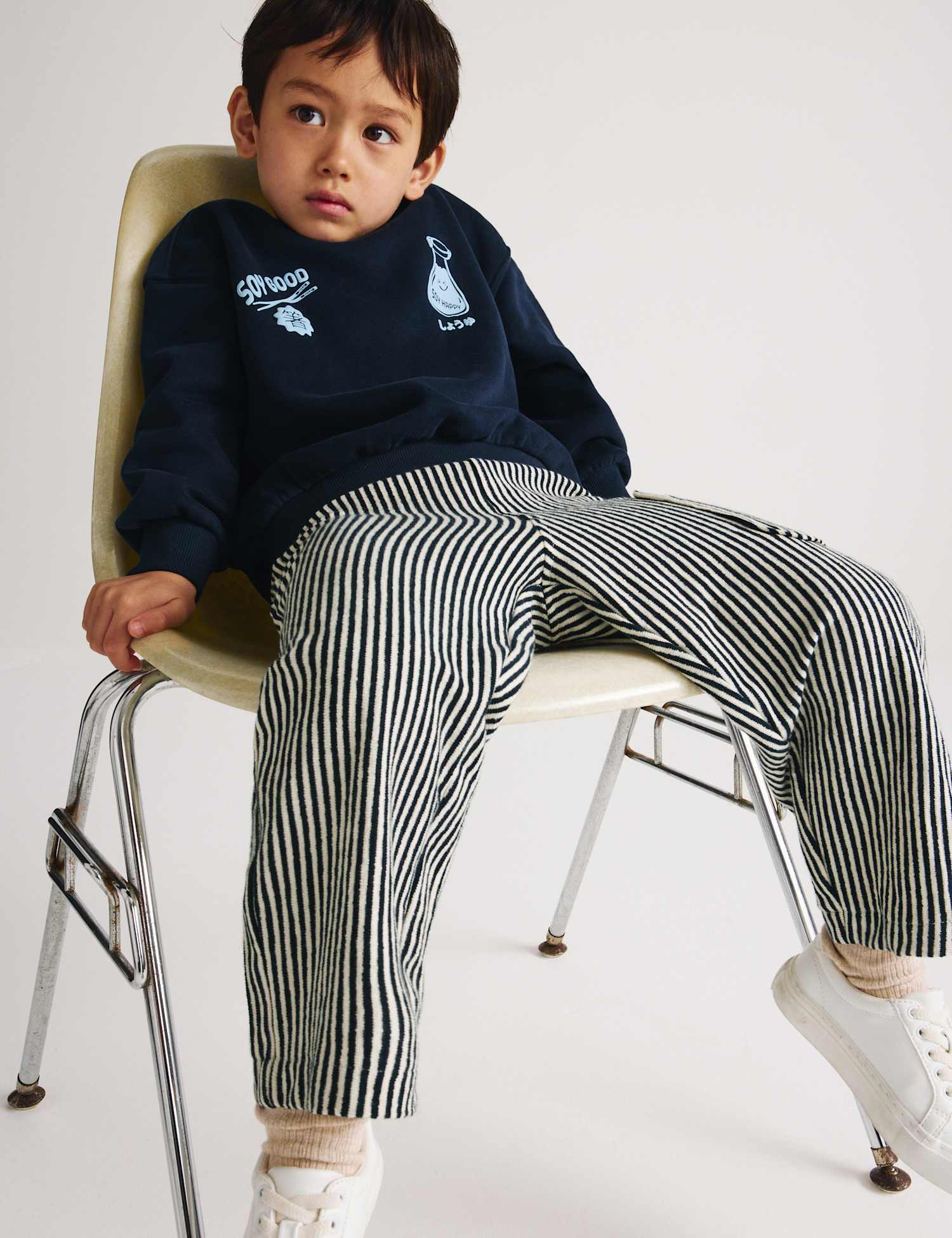 M&S 2 Piece Cotton Rich Noodle Graphic Outfit (2-8 Yrs) Navy Mix