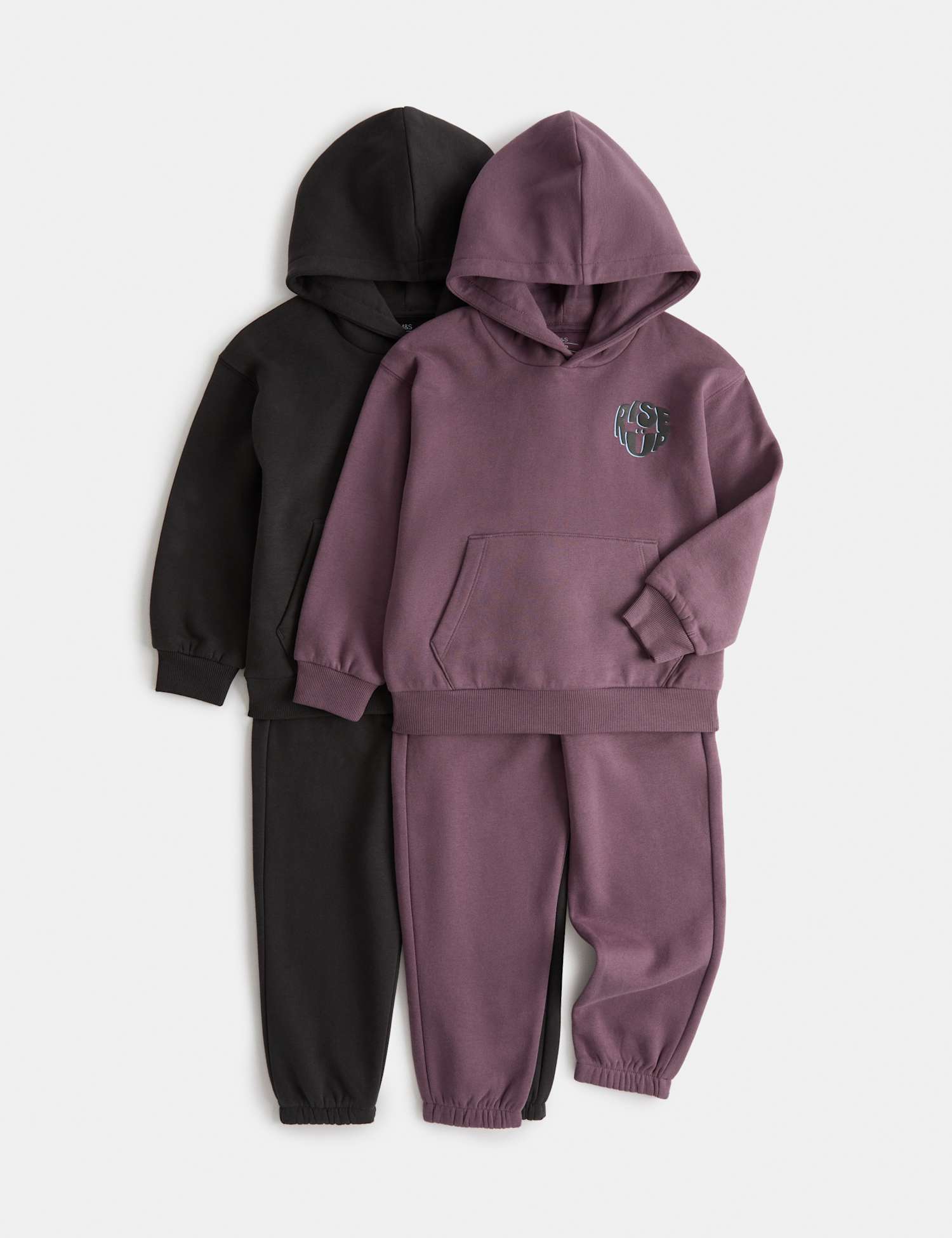 M&S 2 Pack Cotton Rich Top & Bottom Outfits (2-8 Yrs) Carbon
