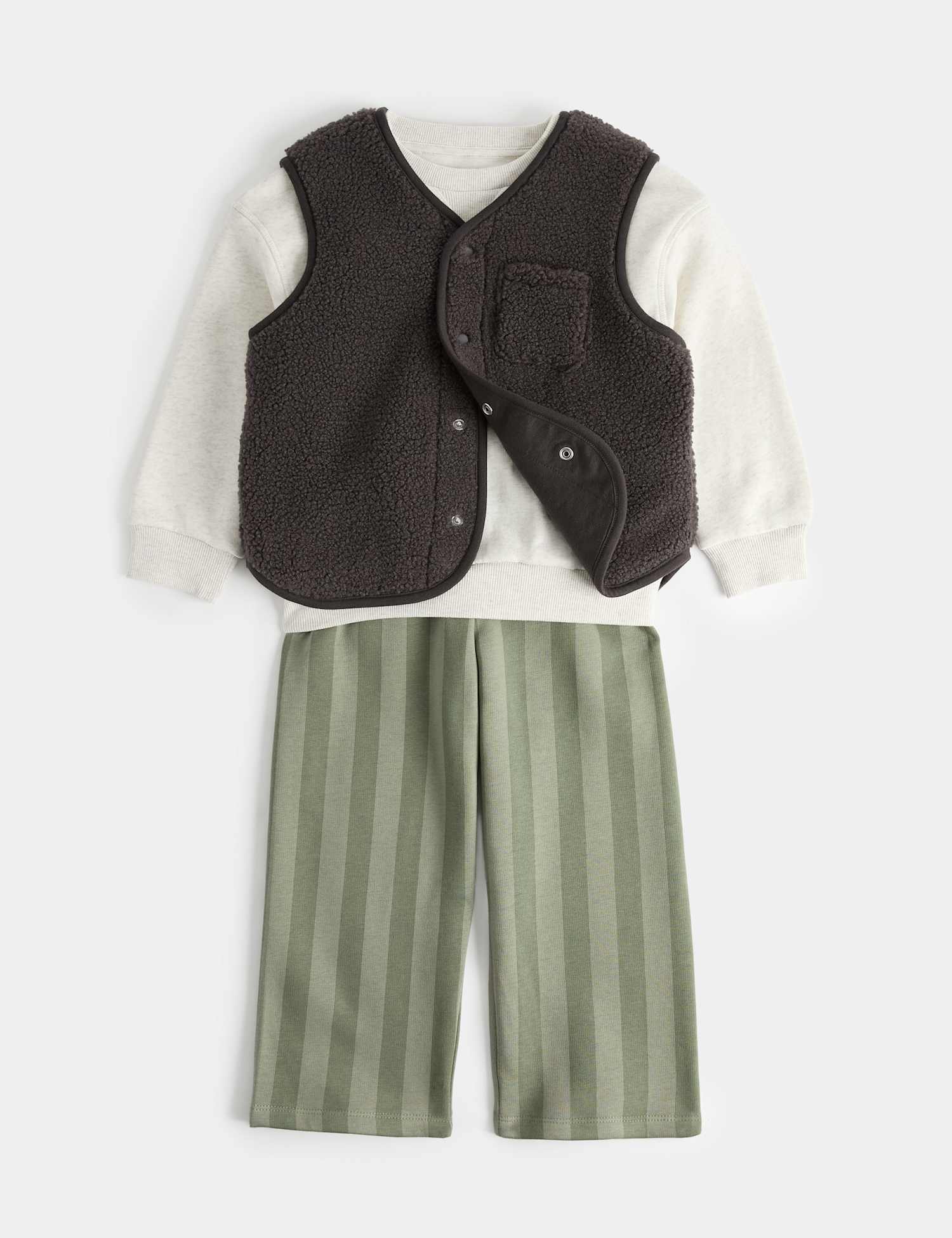 M&S 3 Piece Borg Vest Outfit (2-8 Yrs) Multi