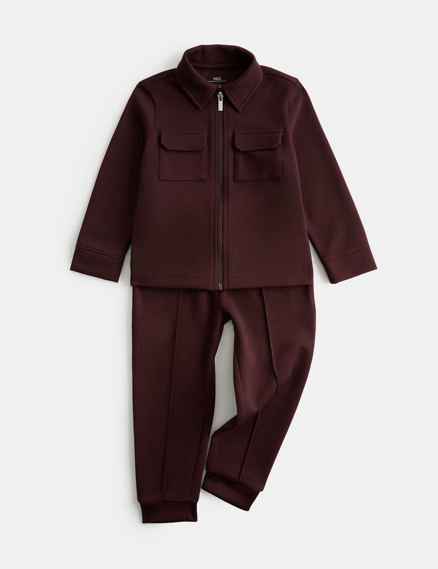 M&S 2 Piece Shirt And Trousers Outfit (2-8 Yrs) Burgundy
