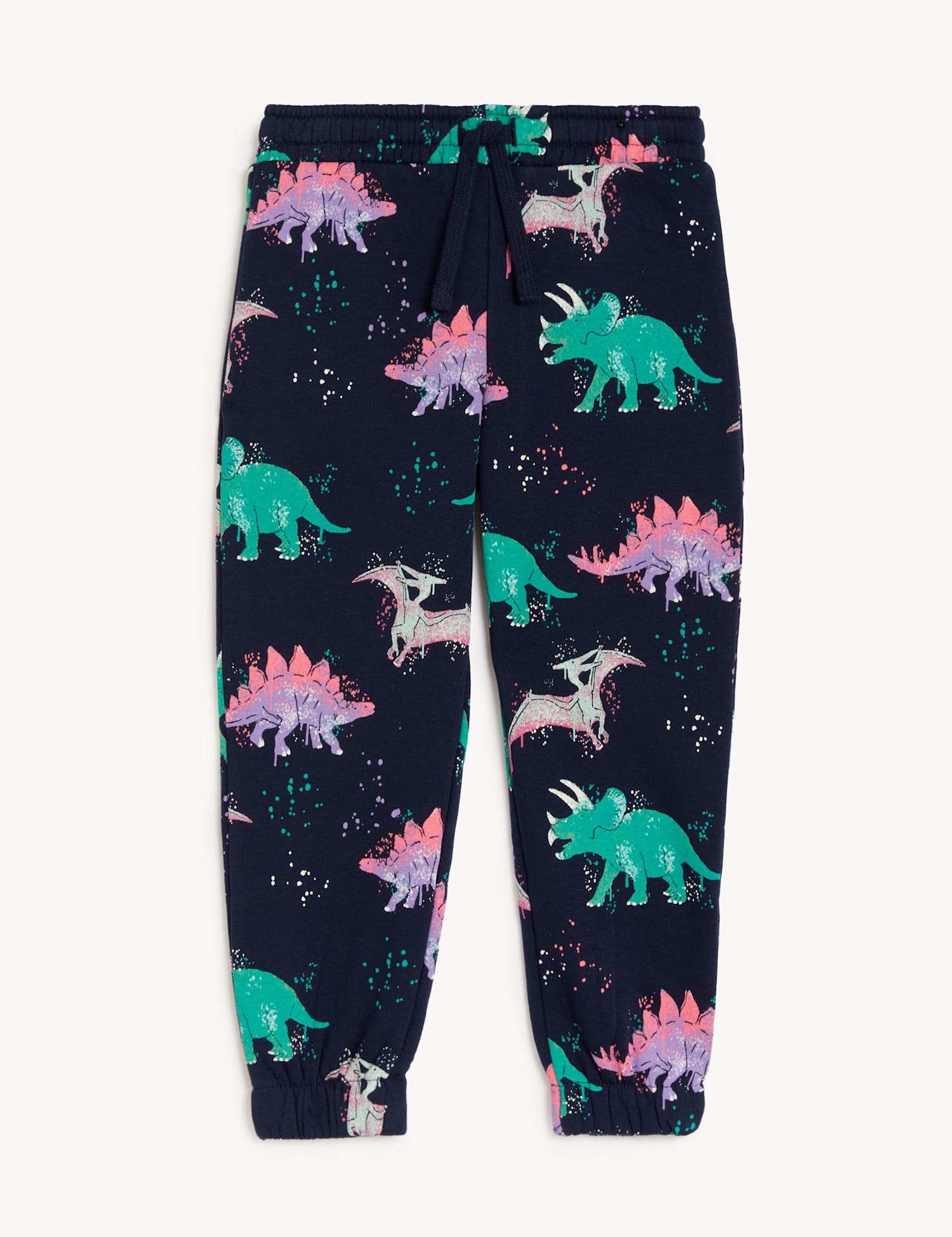 M&S Cotton Rich Dinosaur Joggers (2-8 Yrs) Navy Mix