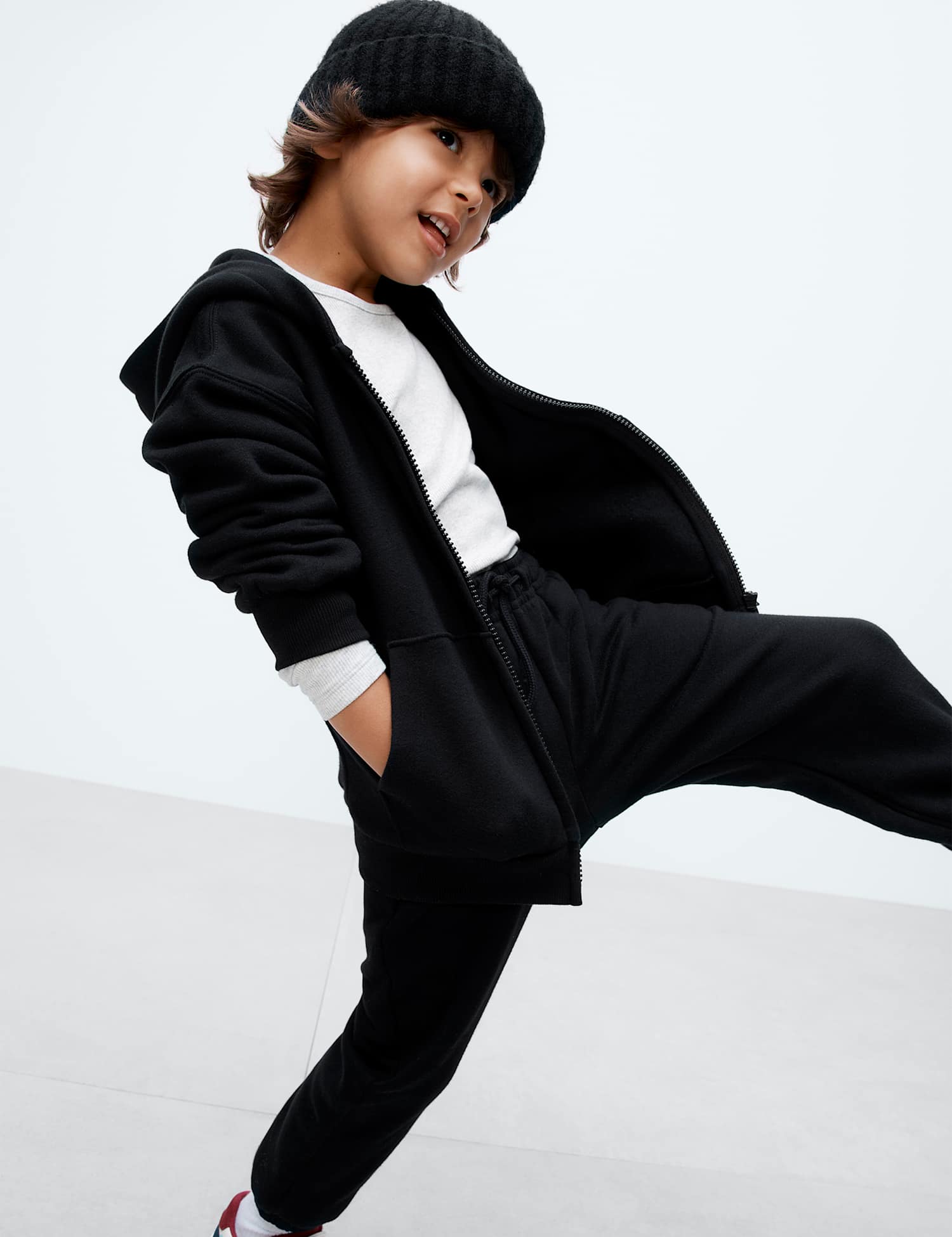 M&S Cotton Rich Zip Hoodie (2-8 Yrs) Black