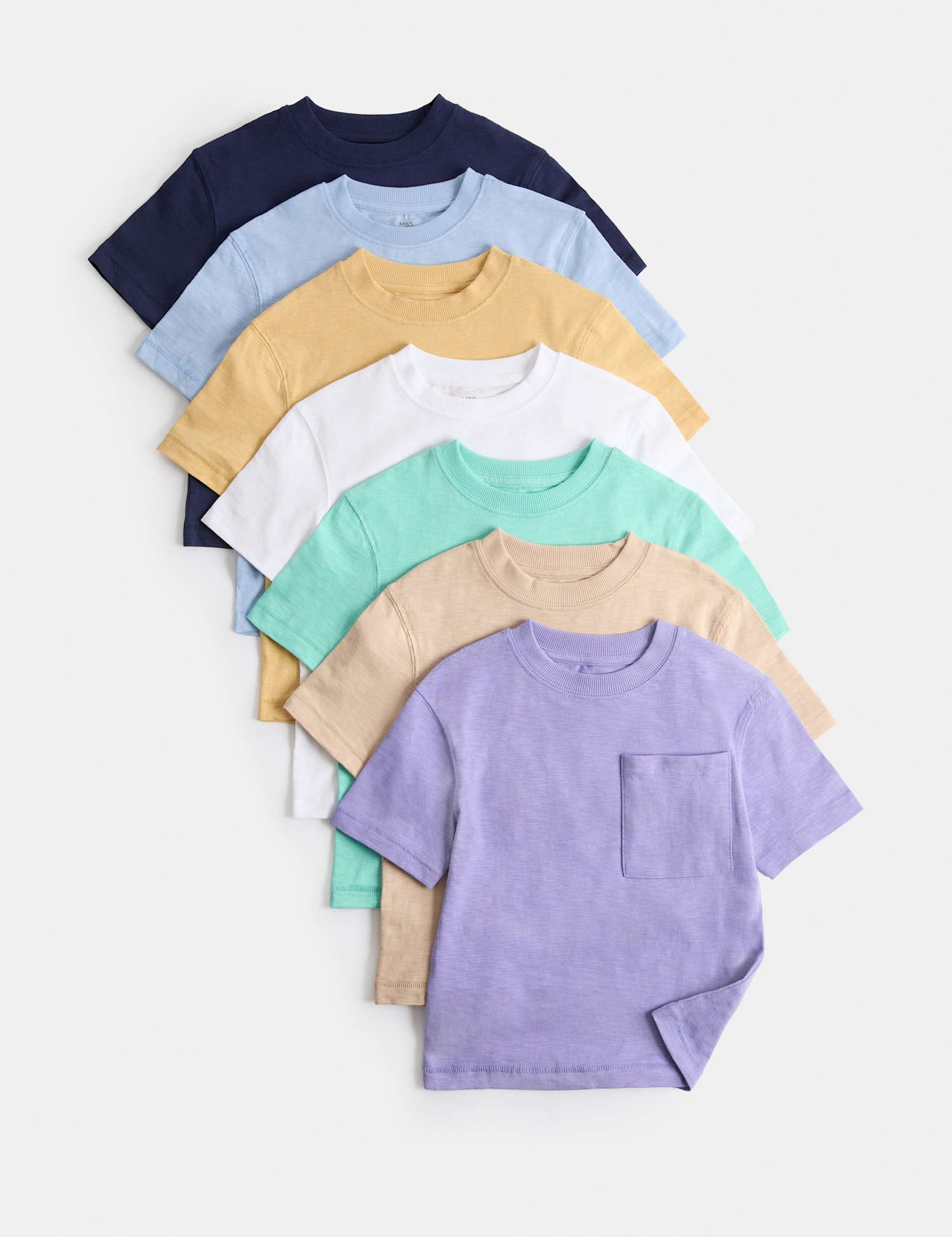 M&S 7 Pack Pure Cotton T-Shirts (2-8 Yrs) Navy Mix