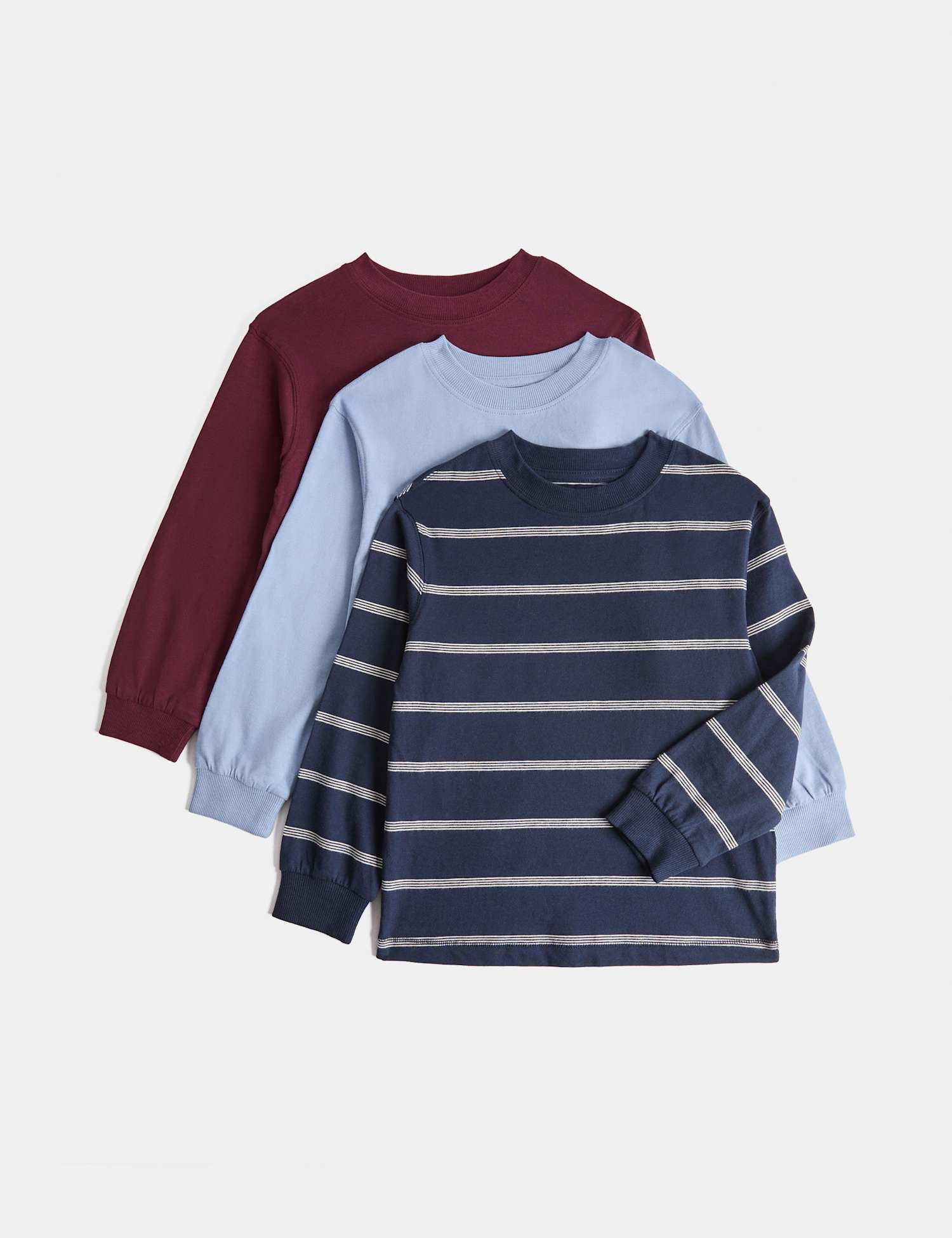 M&S 3 Pack Pure Cotton Tops (2-8 Yrs) Navy Mix