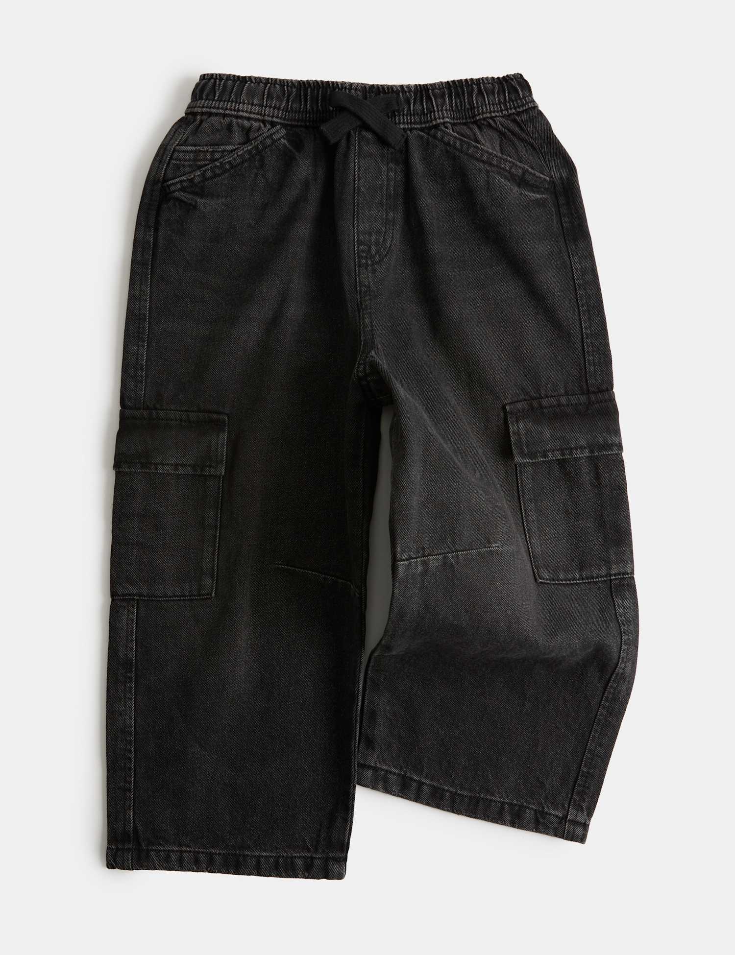M&S Pure Cotton Wide Leg Cargo Jeans (2-8 Yrs) Black Denim