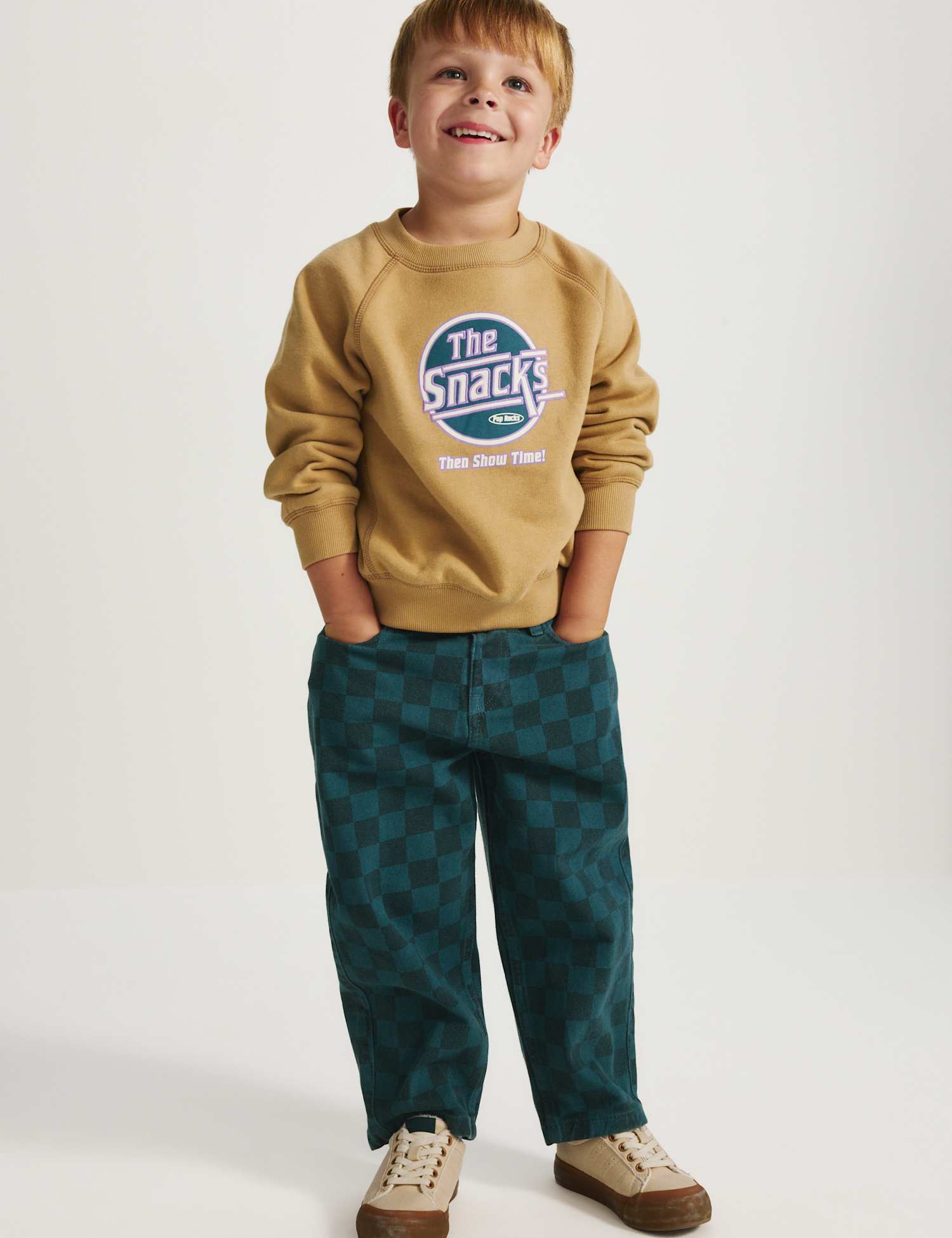 M&S Pure Cotton Checkerboard Denim Jeans (2-8 Yrs) Petrol Green