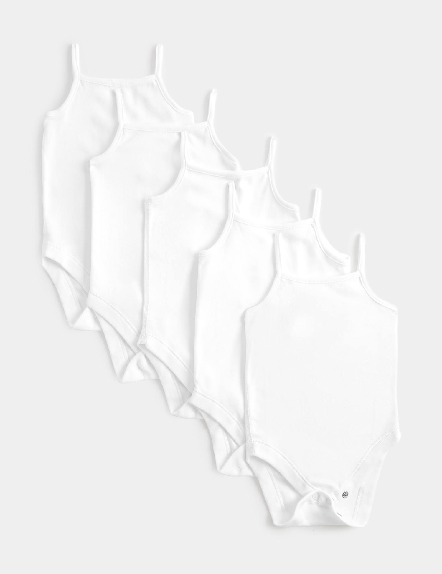 M&S 5 Pack Pure Cotton Strappy Bodysuits (6�lbs-3 Yrs) White