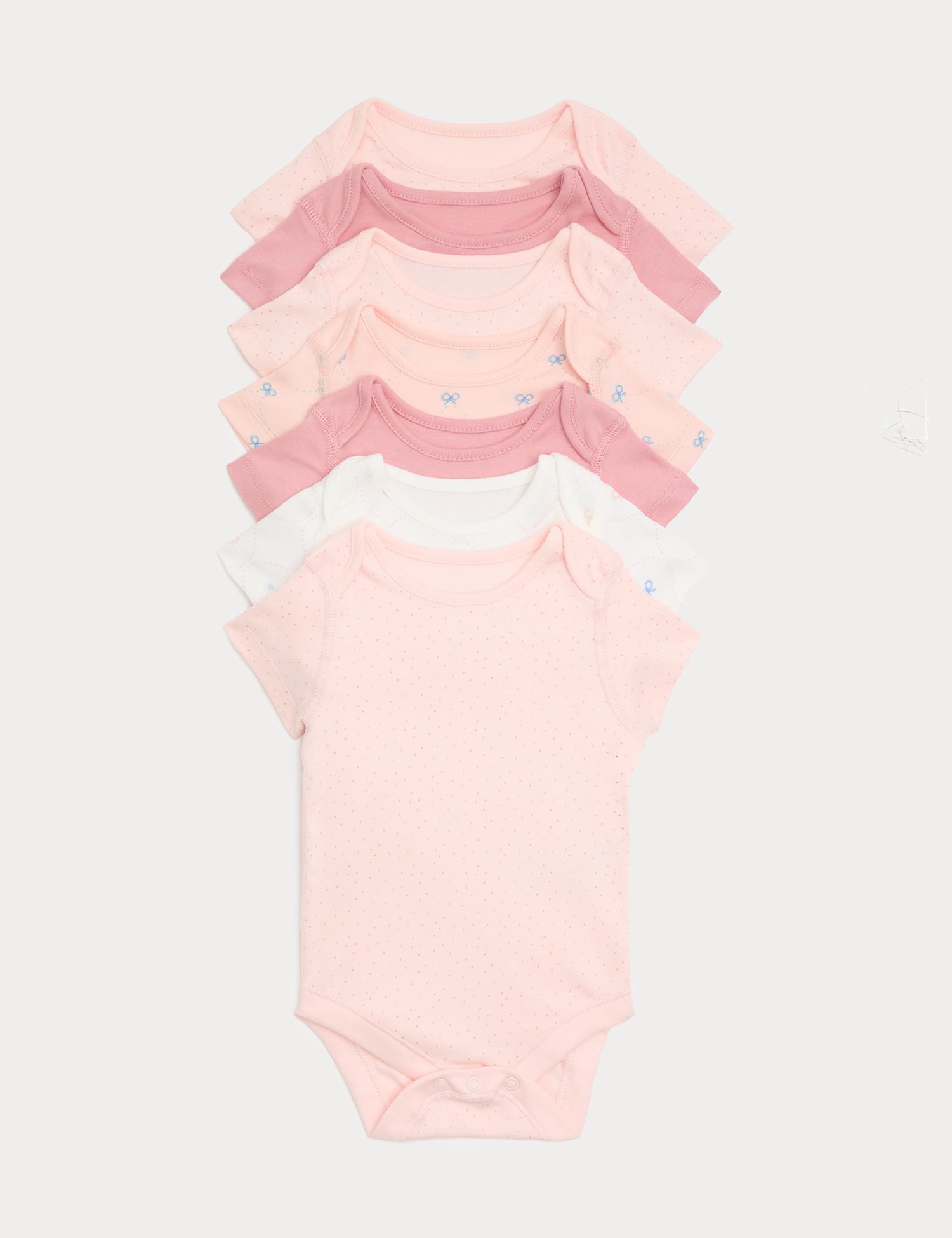 M&S 7 Pack Pure Cotton Bow Bodysuits (0-3 Yrs) Apricot Mix