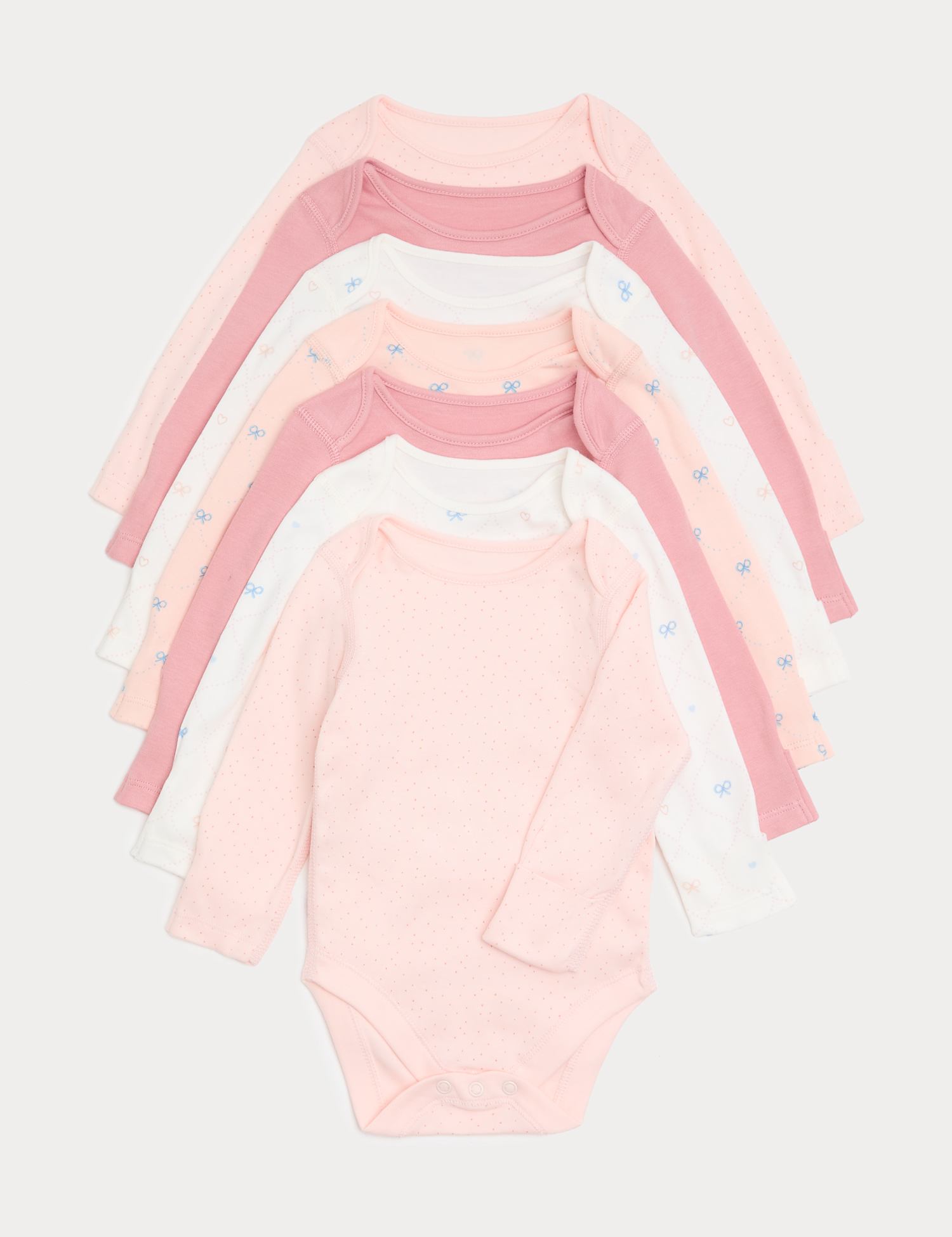 M&S 7 Pack Pure Cotton Bow Bodysuit (0-3 Yrs) Apricot Mix