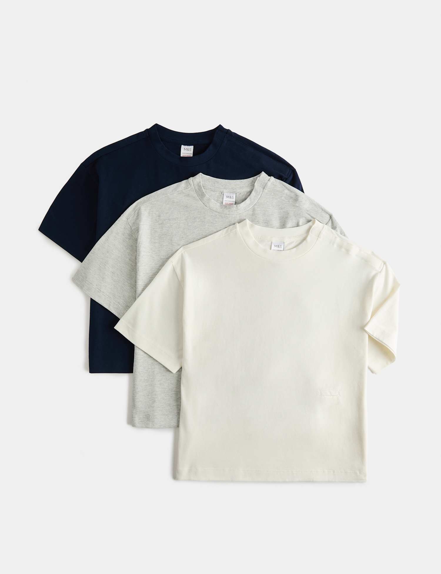 M&S 3 Pack Adaptive Pure Cotton T-Shirts (2-16 Yrs) Grey Mix