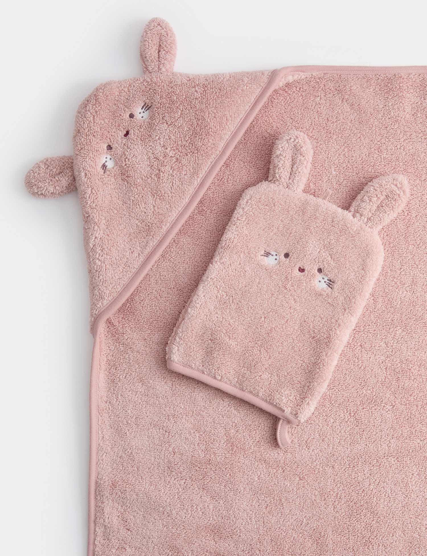 M&S Pure Cotton Bunny Hooded Towel Pink