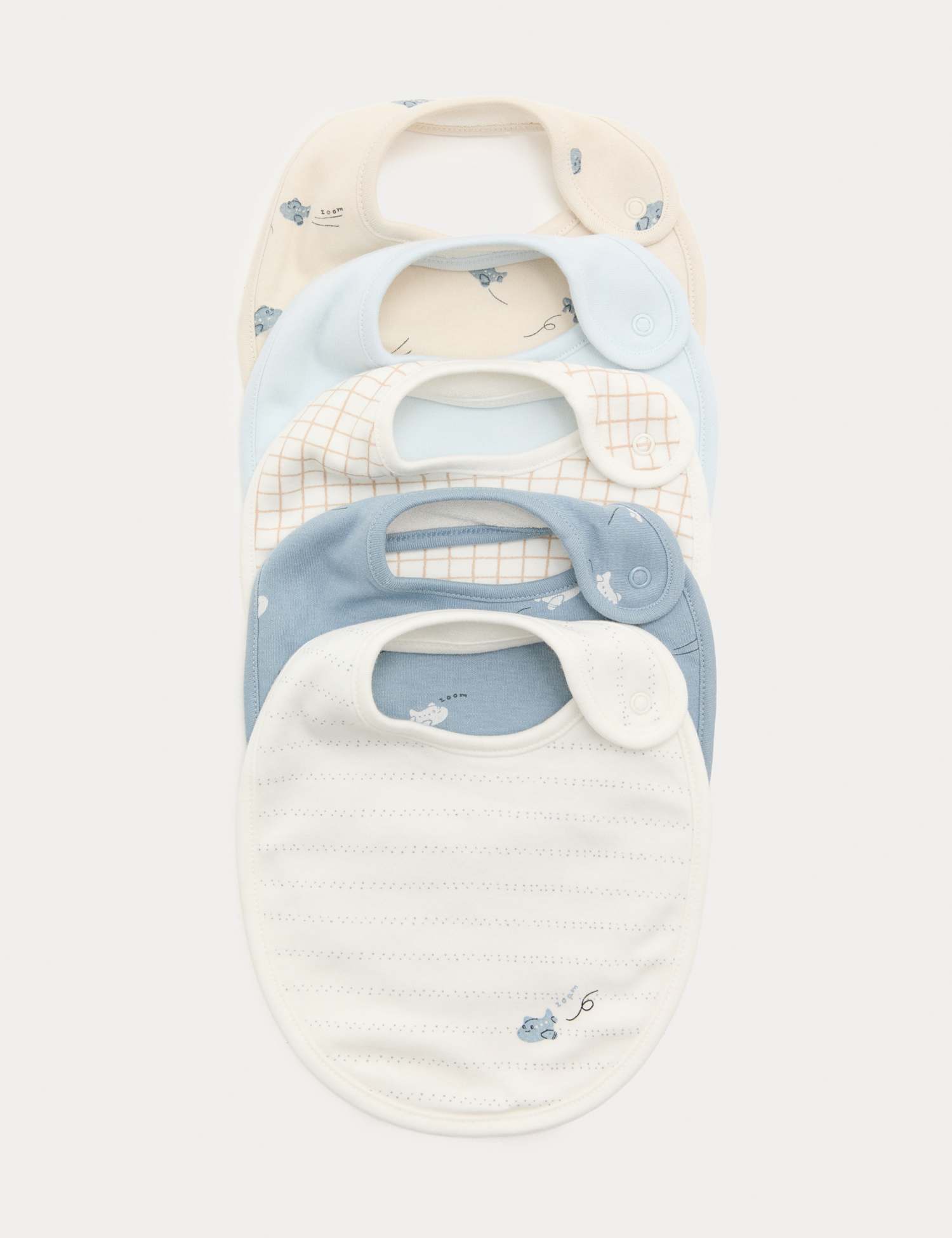 M&S 5 Pack Cotton Rich Plane Print Dribble Bibs Blue Mix