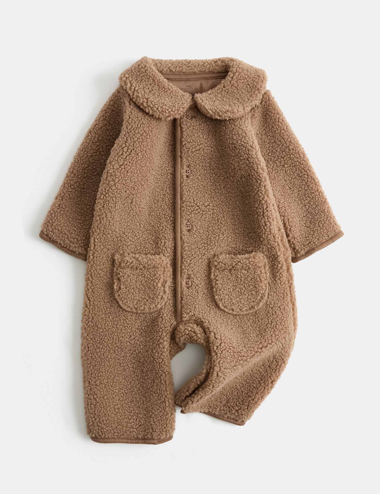 M&S Borg Collared All-In-One (0-12 Mths) Mushroom