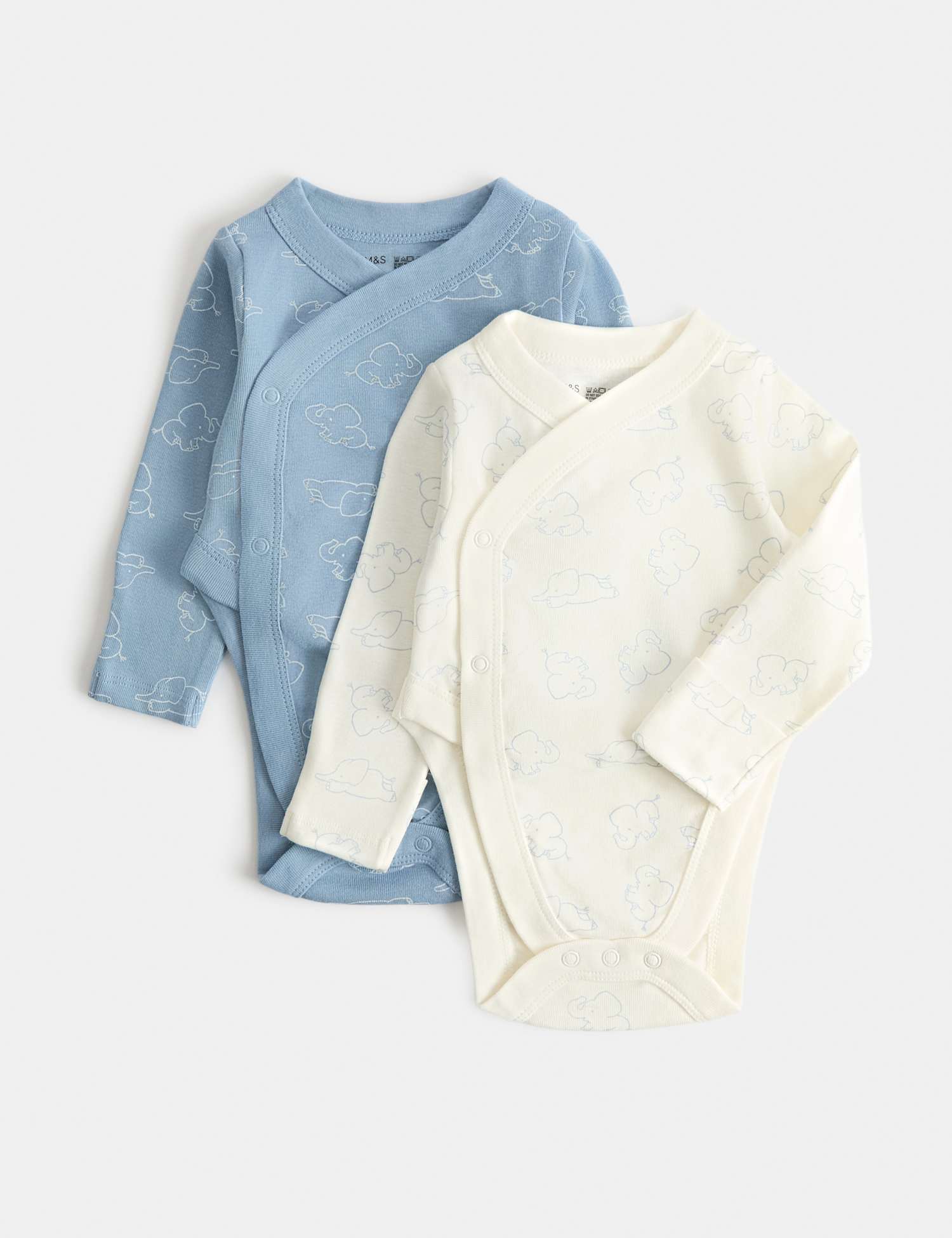 M&S 2 Pack Hip Dysplasia Pure Cotton Bodysuits (7lbs-1 Yrs) Blue Mix