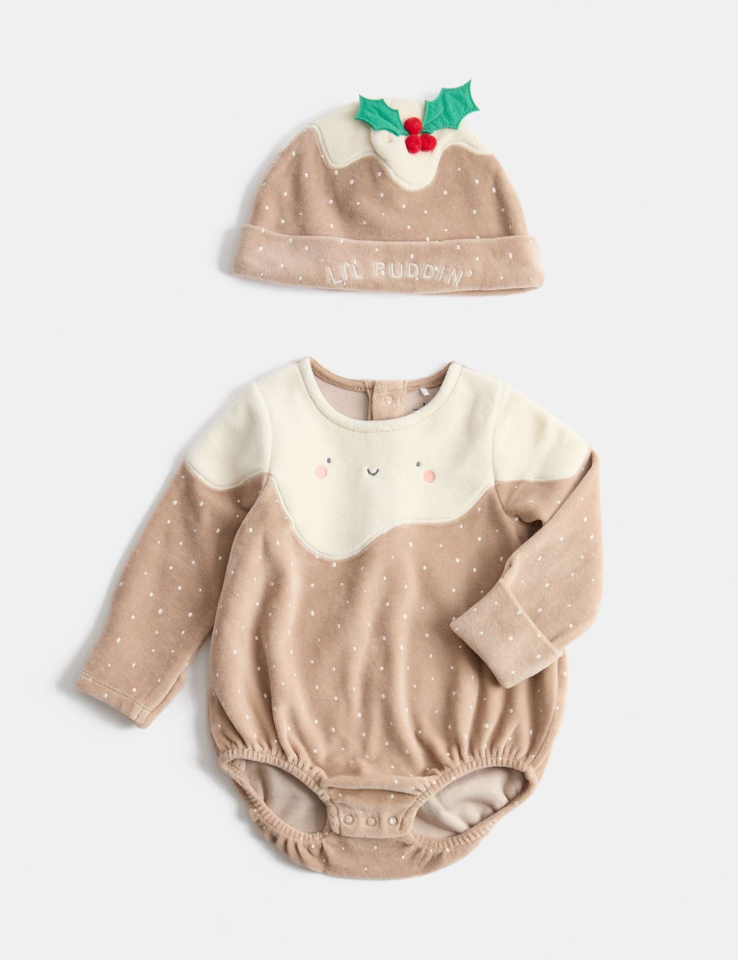 M&S 2 Piece Christmas Pudding Outfit (1-12 Mths) Brown Mix