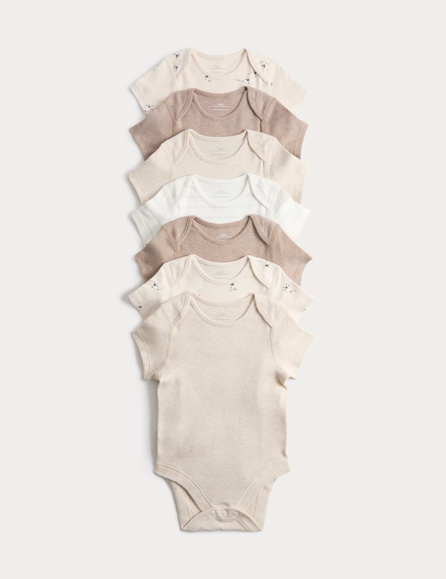 M&S 7 Pack Pure Cotton Sheep Bodysuits (5lbs-3 Yrs) Wheat