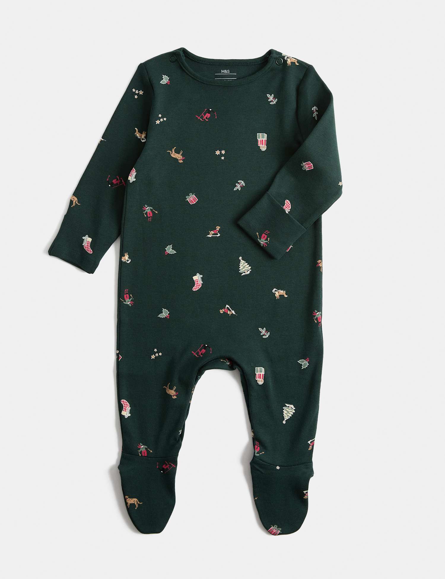 M&S Christmas Sleepsuit (0-3 Yrs) Dark Green