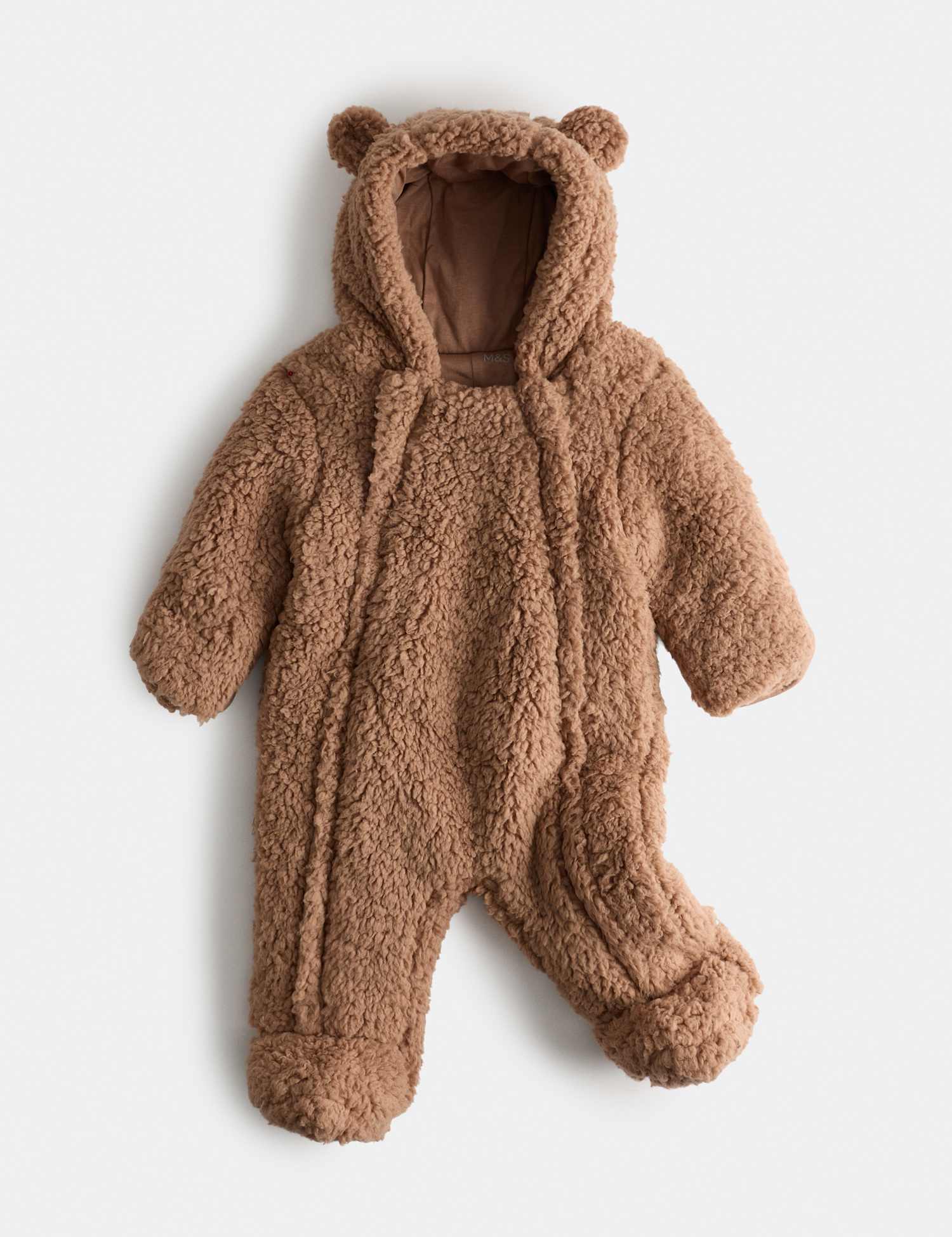 M&S Borg Zip Pramsuit (0-12 Mths) Mocha