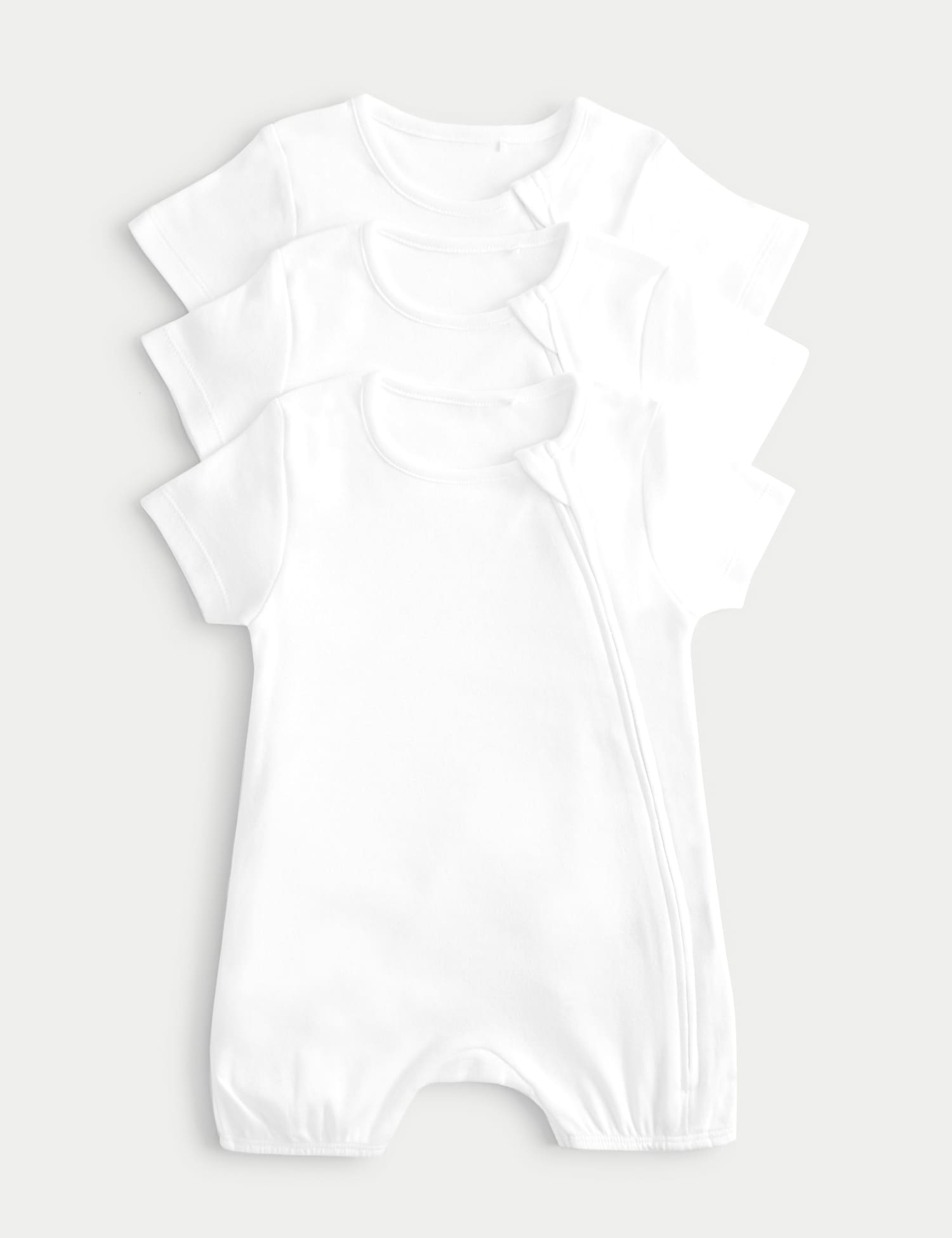 M&S 3 Pack Pure Cotton White Rompers (0-3 Yrs) White