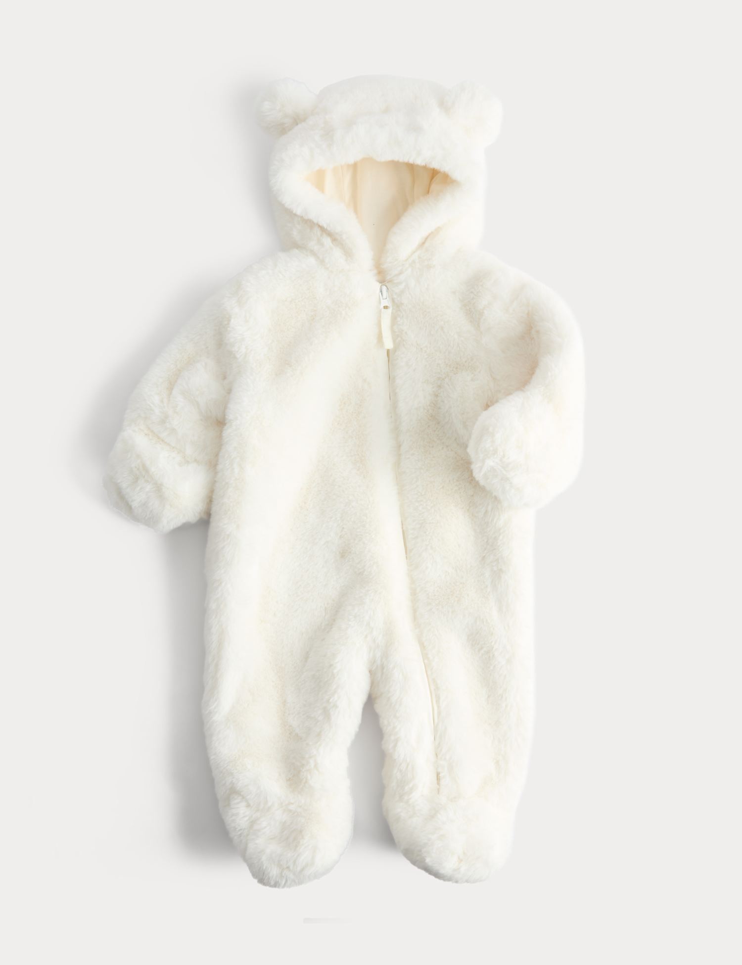 M&S Faux Fur Hooded Pramsuit (0-12 Mths) Ecru