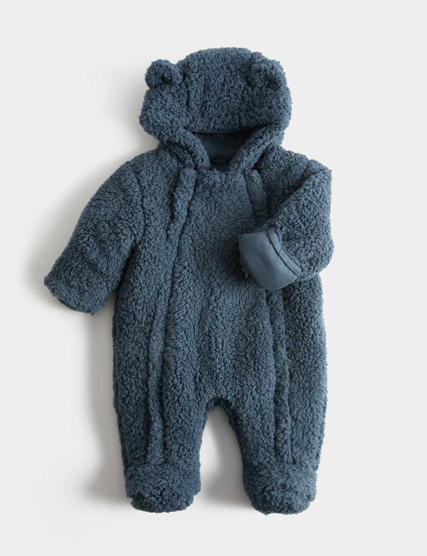 M&S Borg Double Zip Pramsuit (0-12 Mths) Dark Petrol