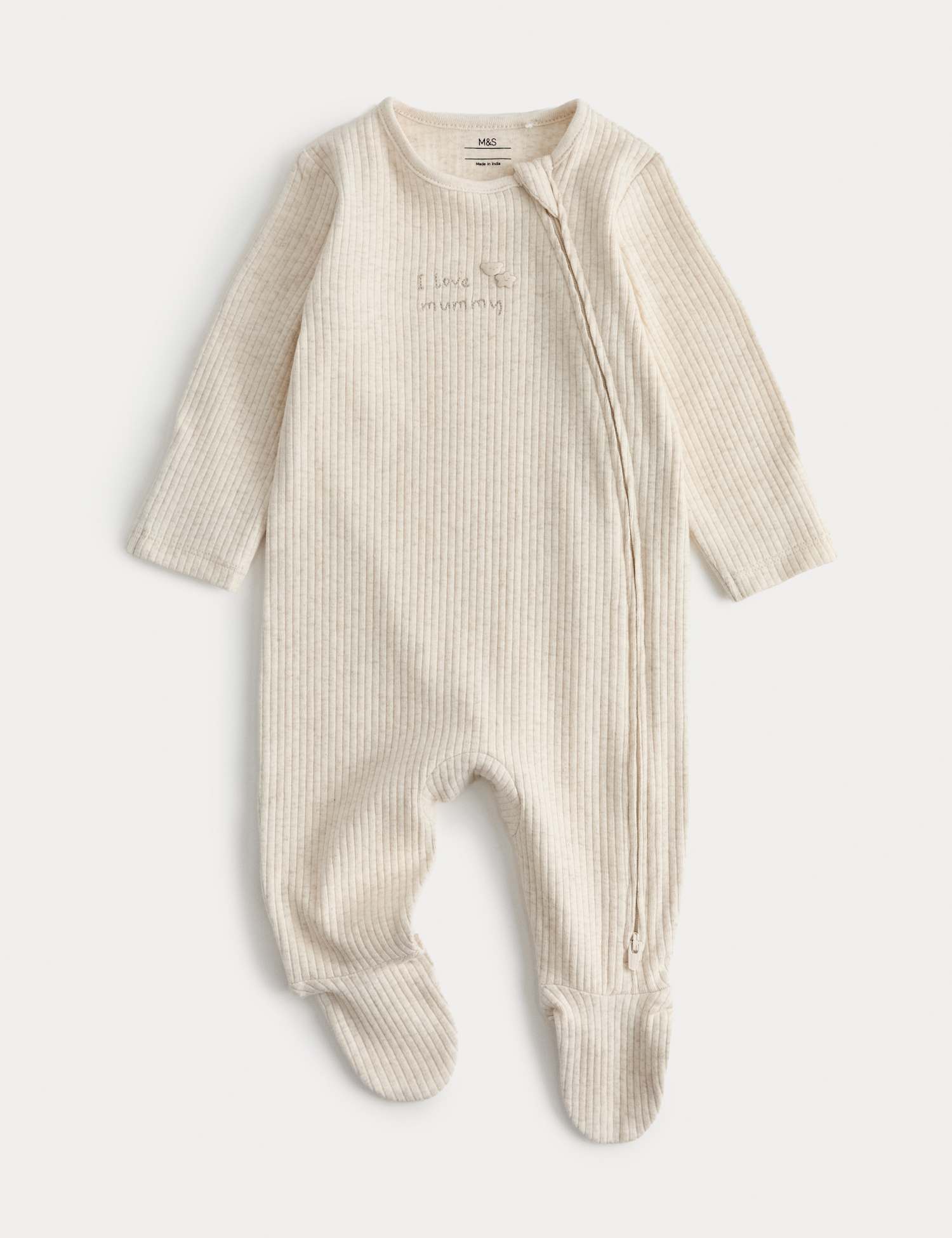 M&S Cotton Rich I Love mummy Sleepsuit (0-12 Mths) White